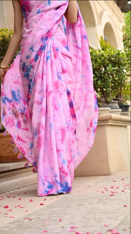 Exquisite Tie & Dye Silk Saree for Casual Wear