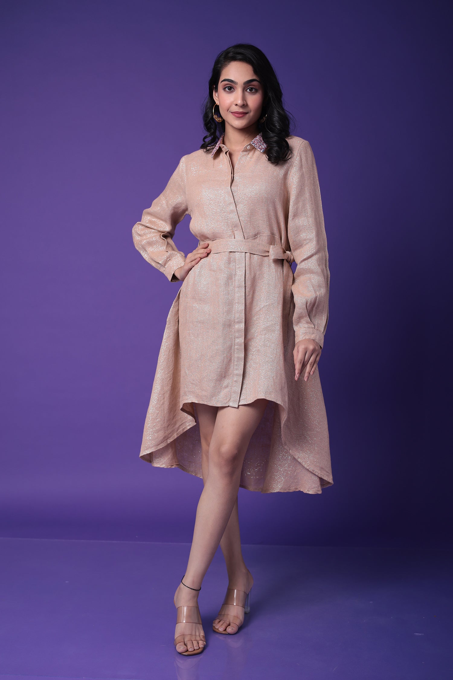 Shimmer Linen Dress Embroidered with Sequins work