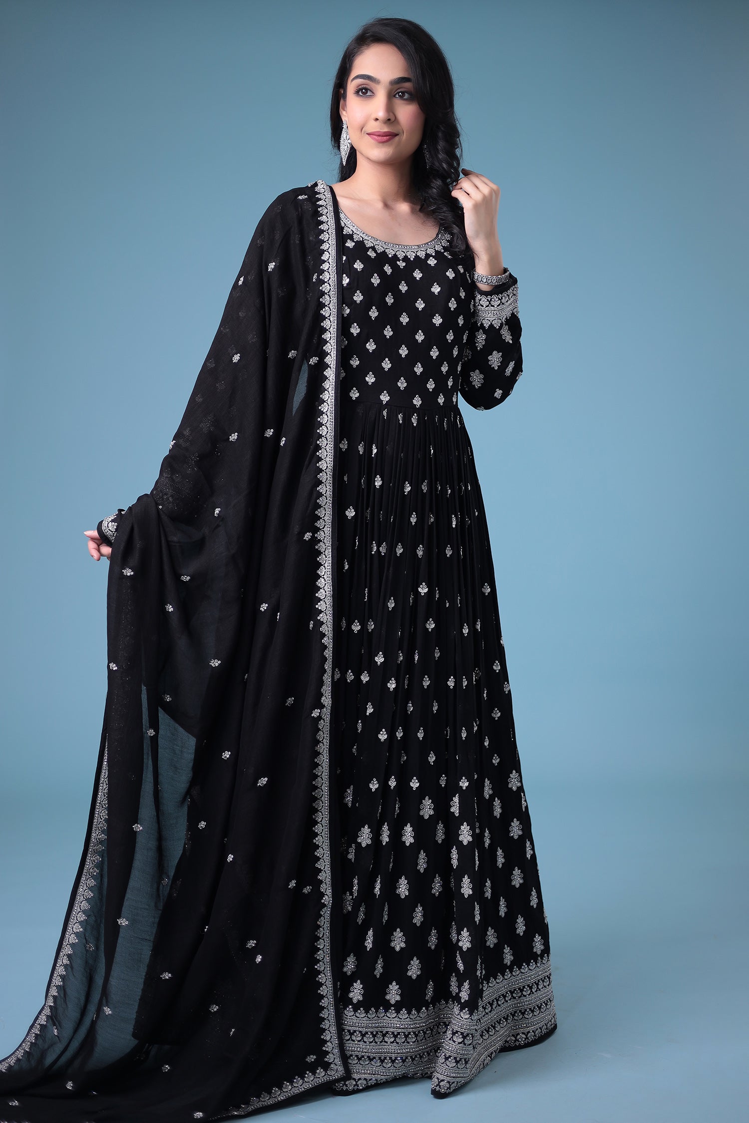 Silk Gown with Stone, Embroidered work