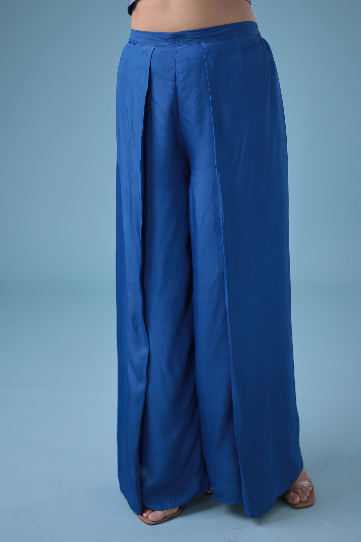 Exquisite Crop Top with Palazzo and a Draping Skirt Embellished with Zari and Dori work