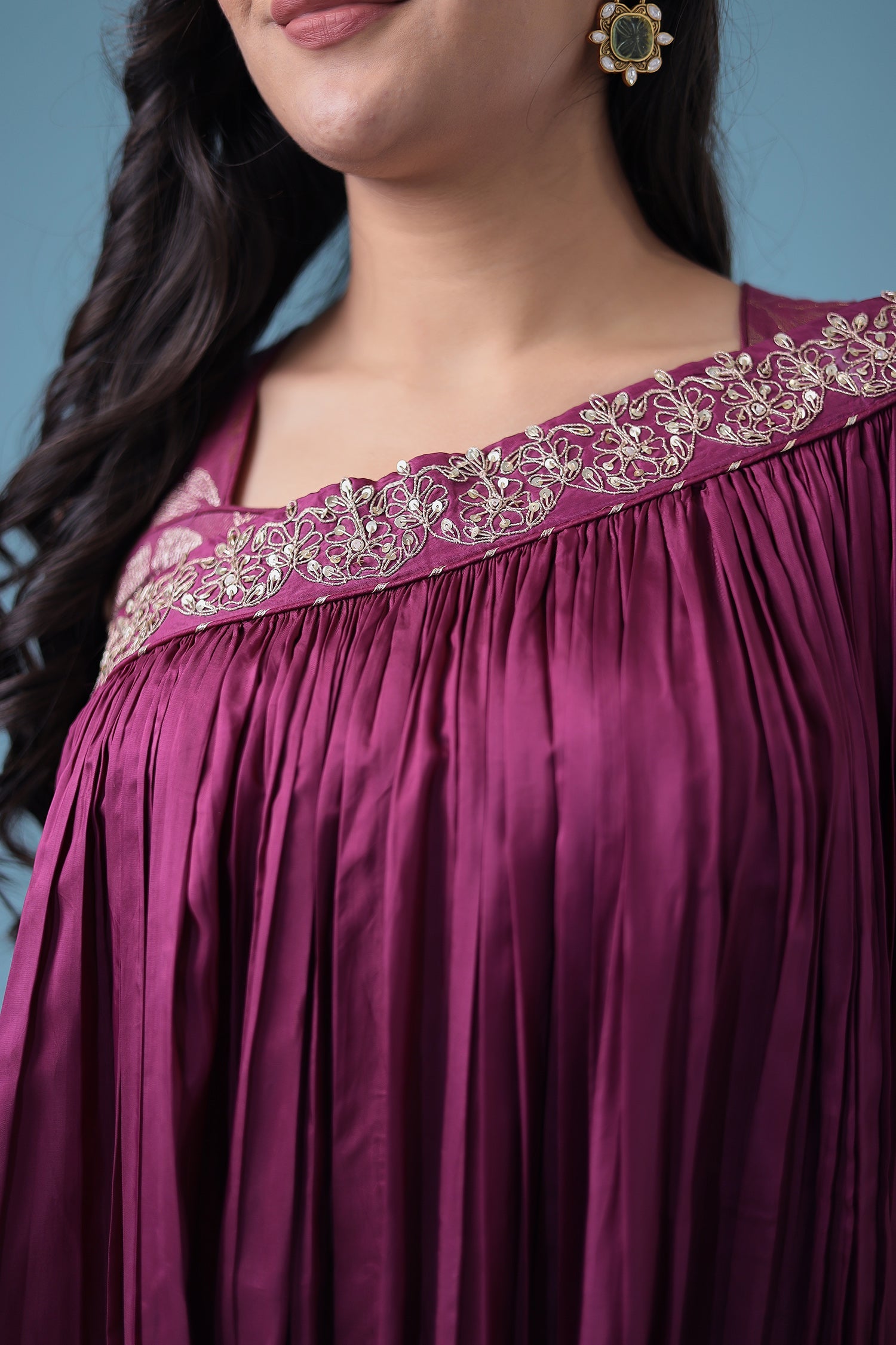 Exquisite Crop Top with Palazzo and a Draping Skirt Embellished with Zari and Dori work