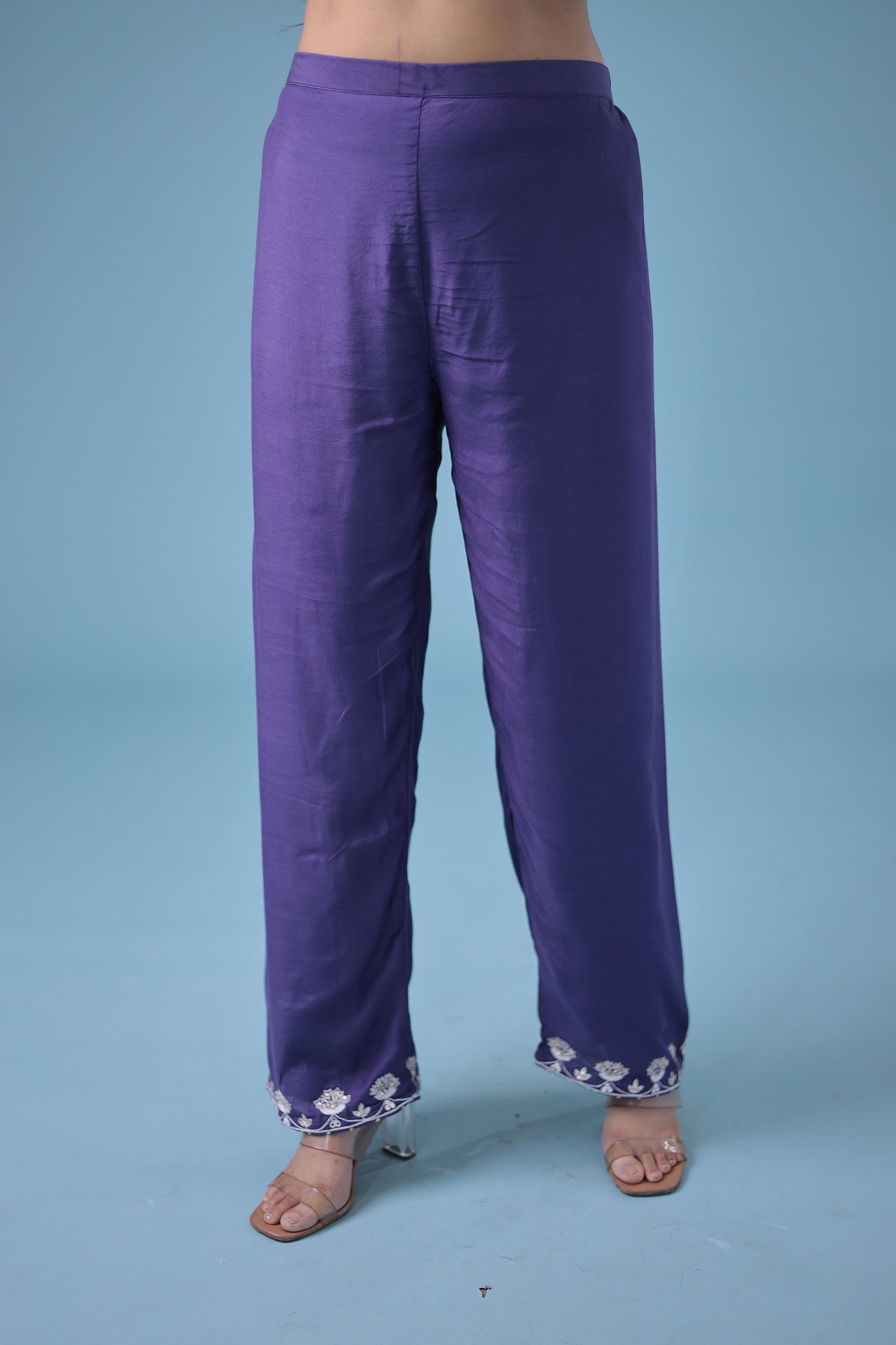 Embroidered Bandhej Satin Silk Suit with Gota Patti work.