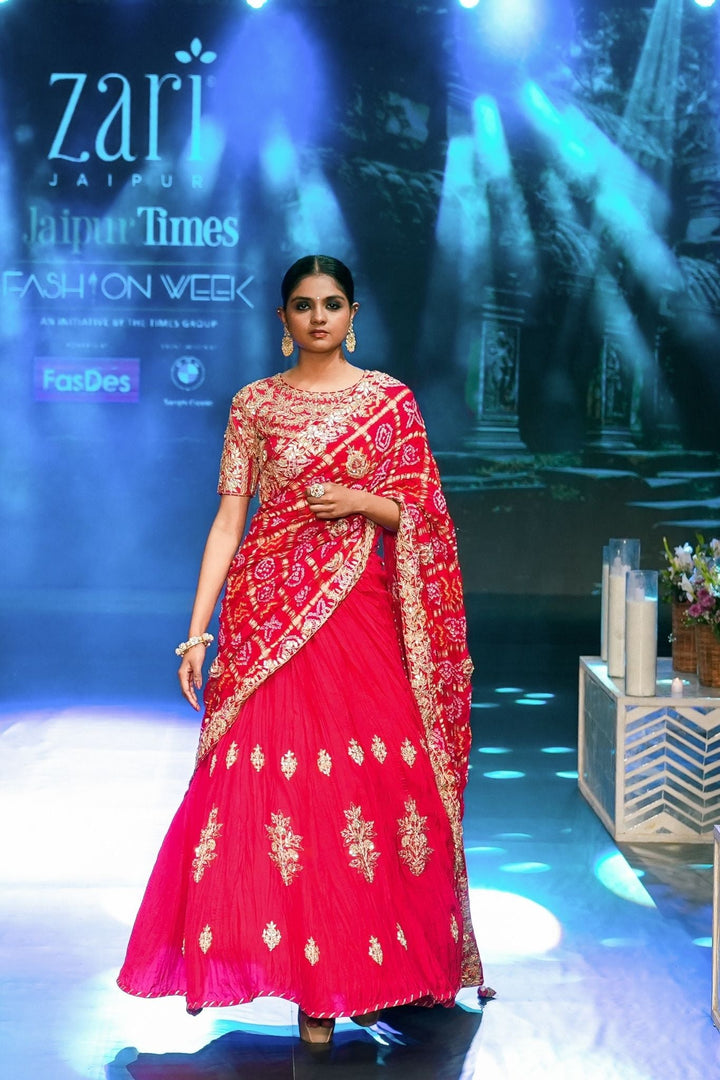 Silk Lehenga Embroidered with Gota Patti and Zardozi work