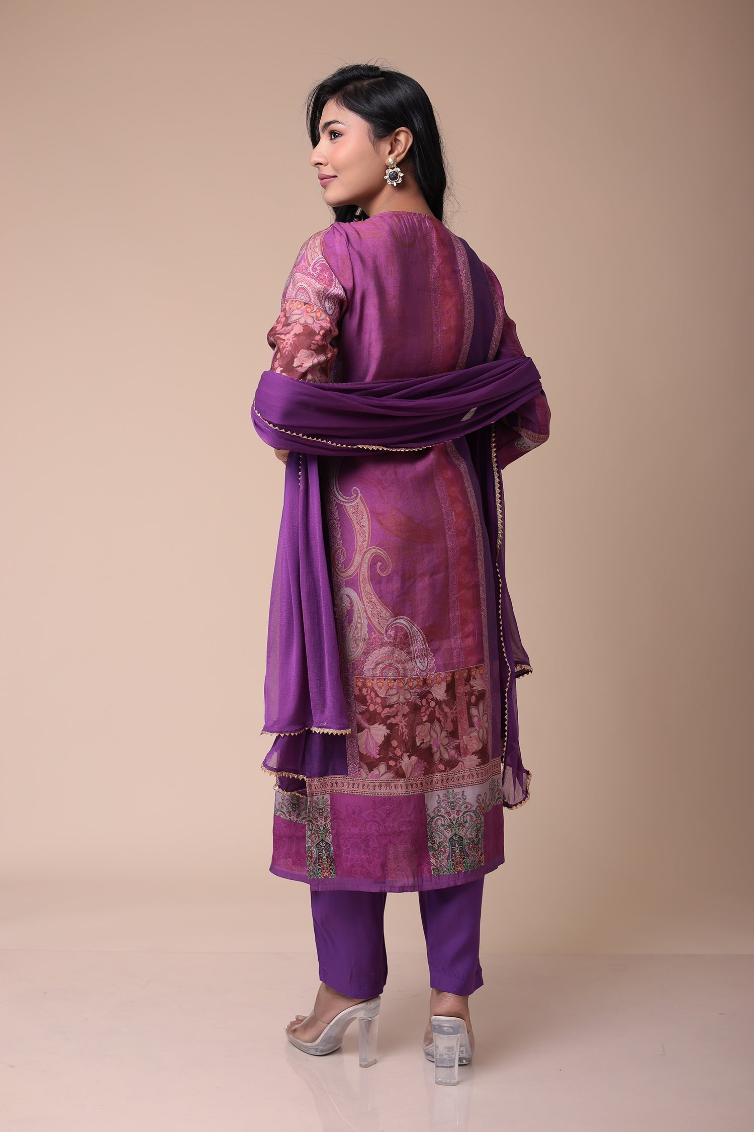 Embroidered Printed Muslin Kurta Set with Cutdana work
