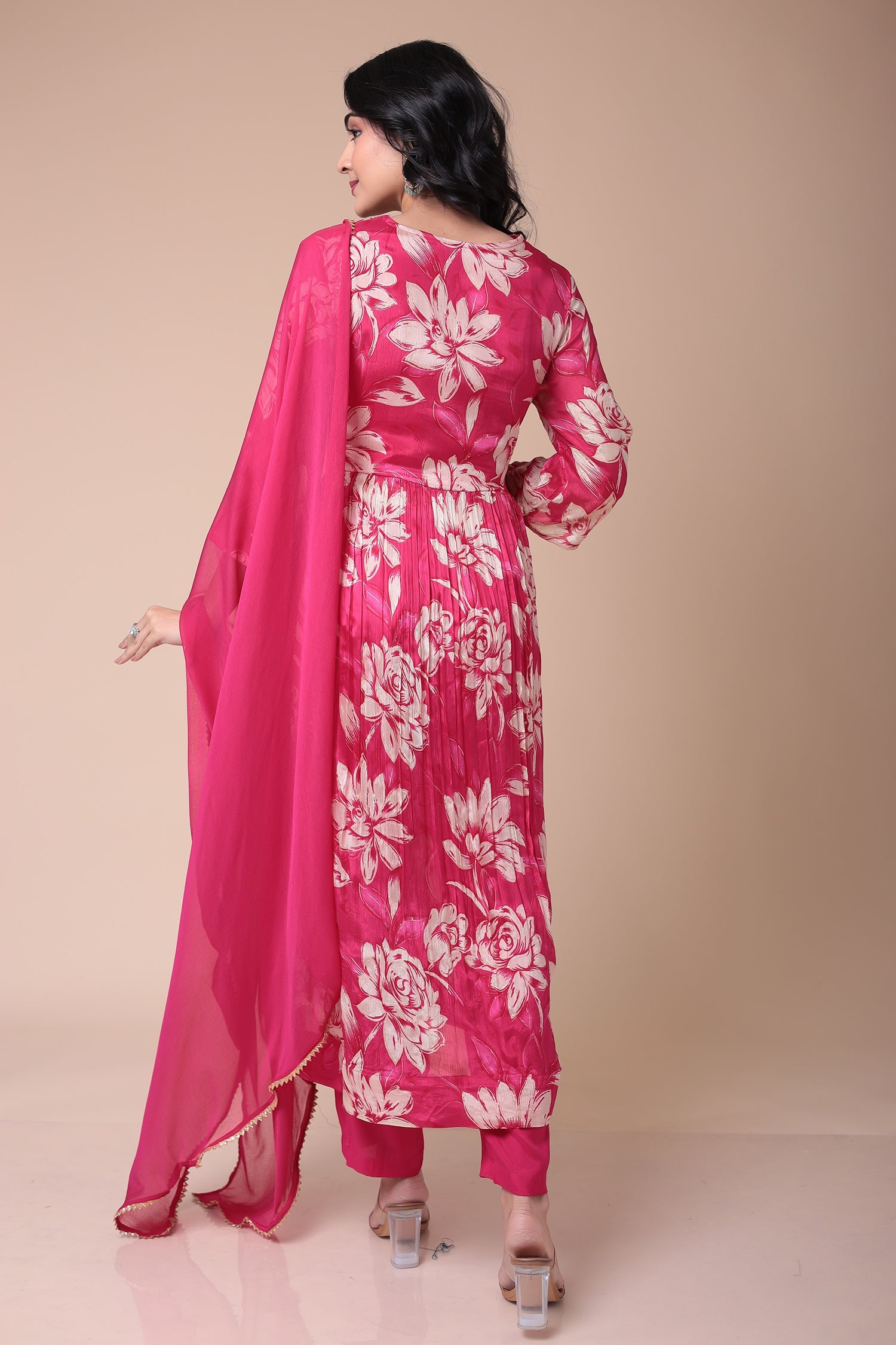 Printed Silk blend Kurta Set with Sequins work