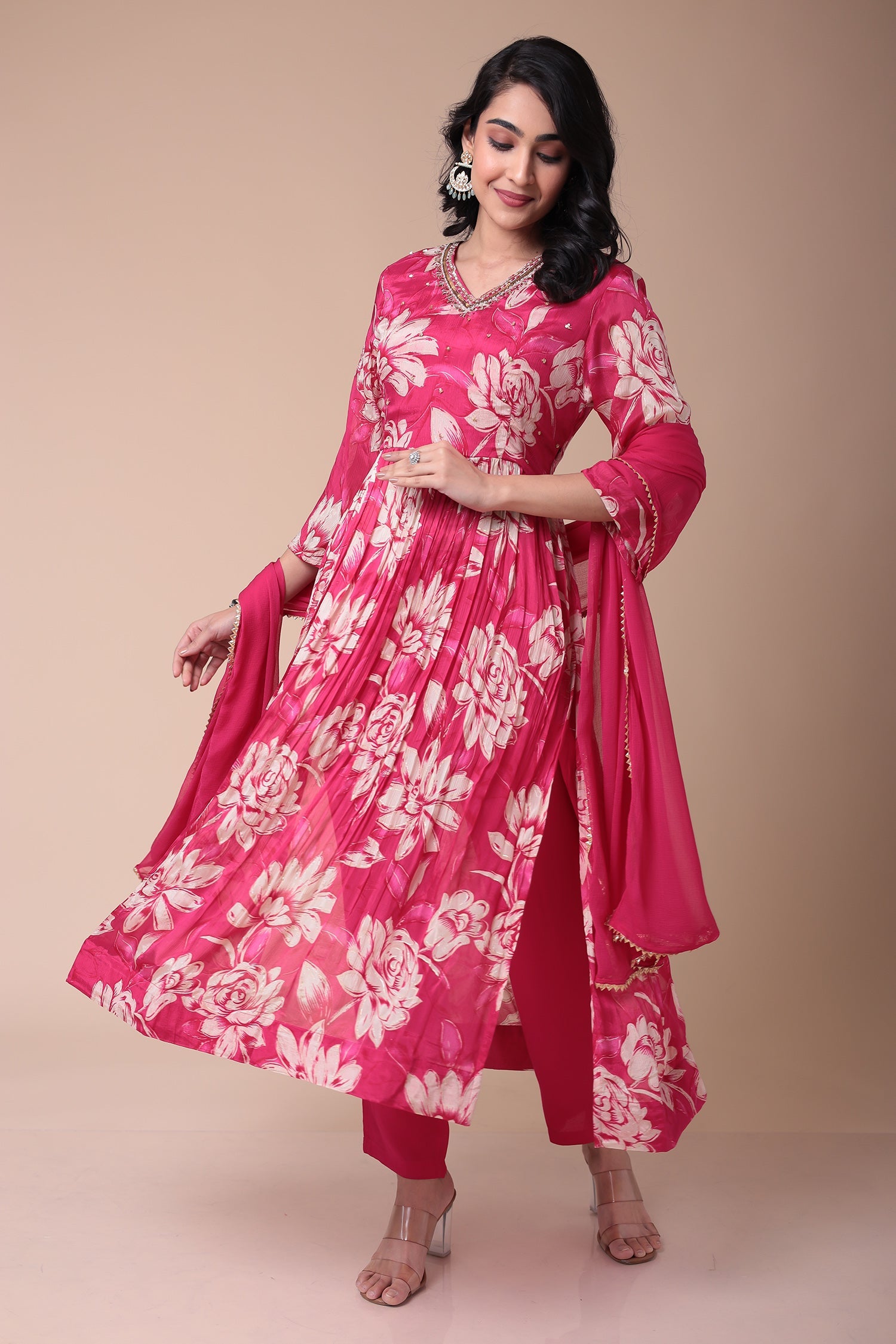 Printed Silk blend Kurta Set with Sequins work