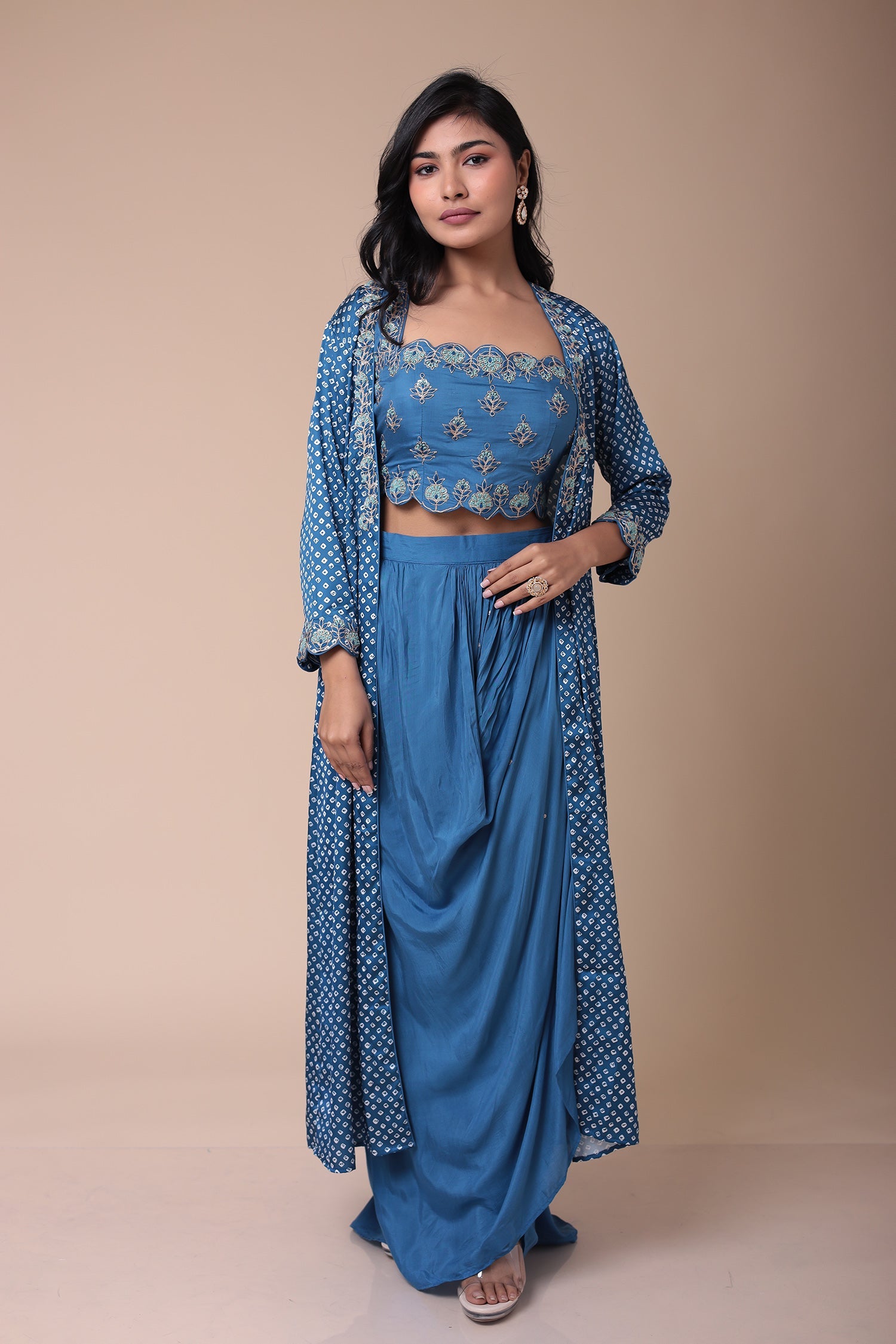 Bandhej Silk Jacket Style Indowestern with Dori and Embroidery