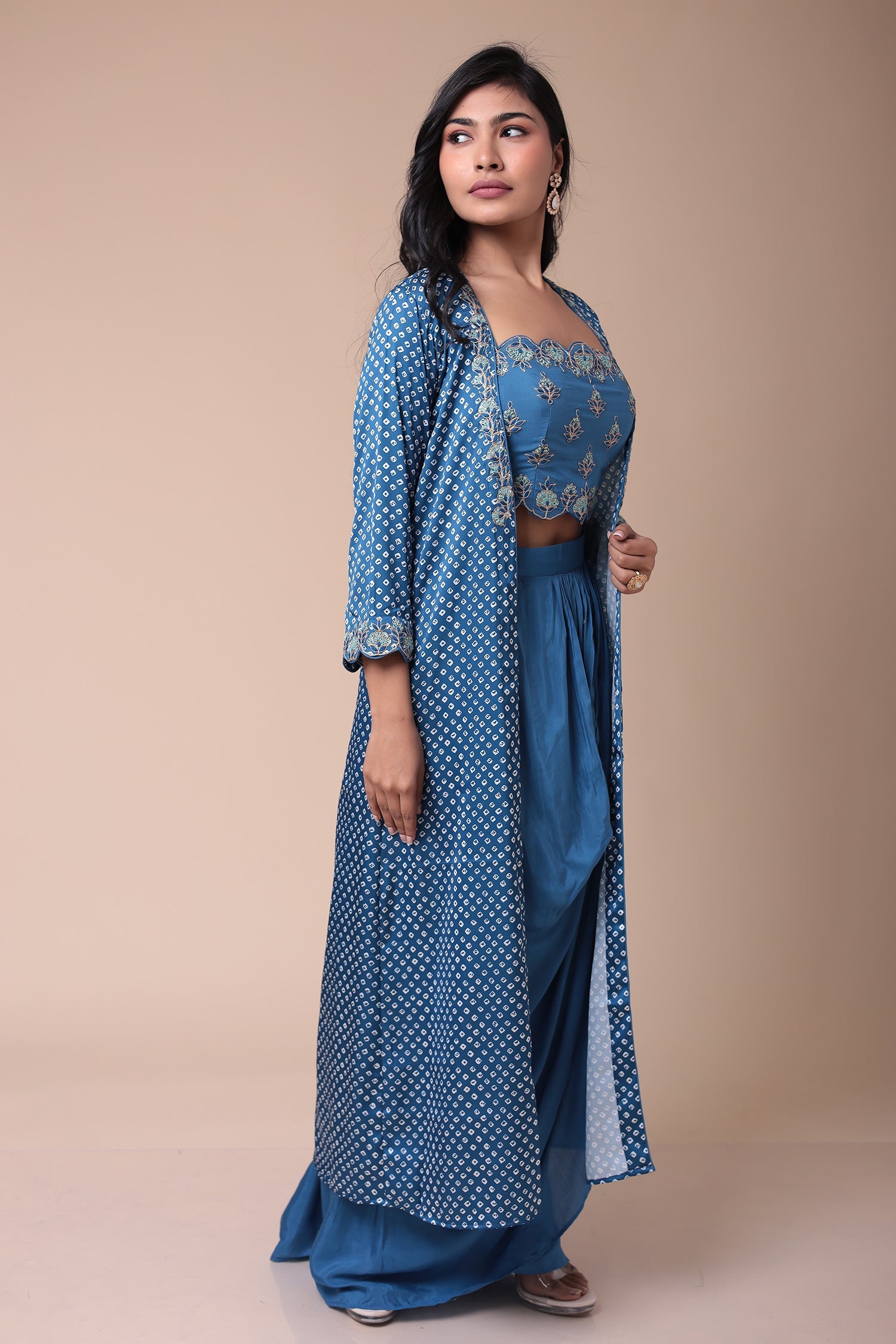 Bandhej Silk Jacket Style Indowestern with Dori and Embroidery