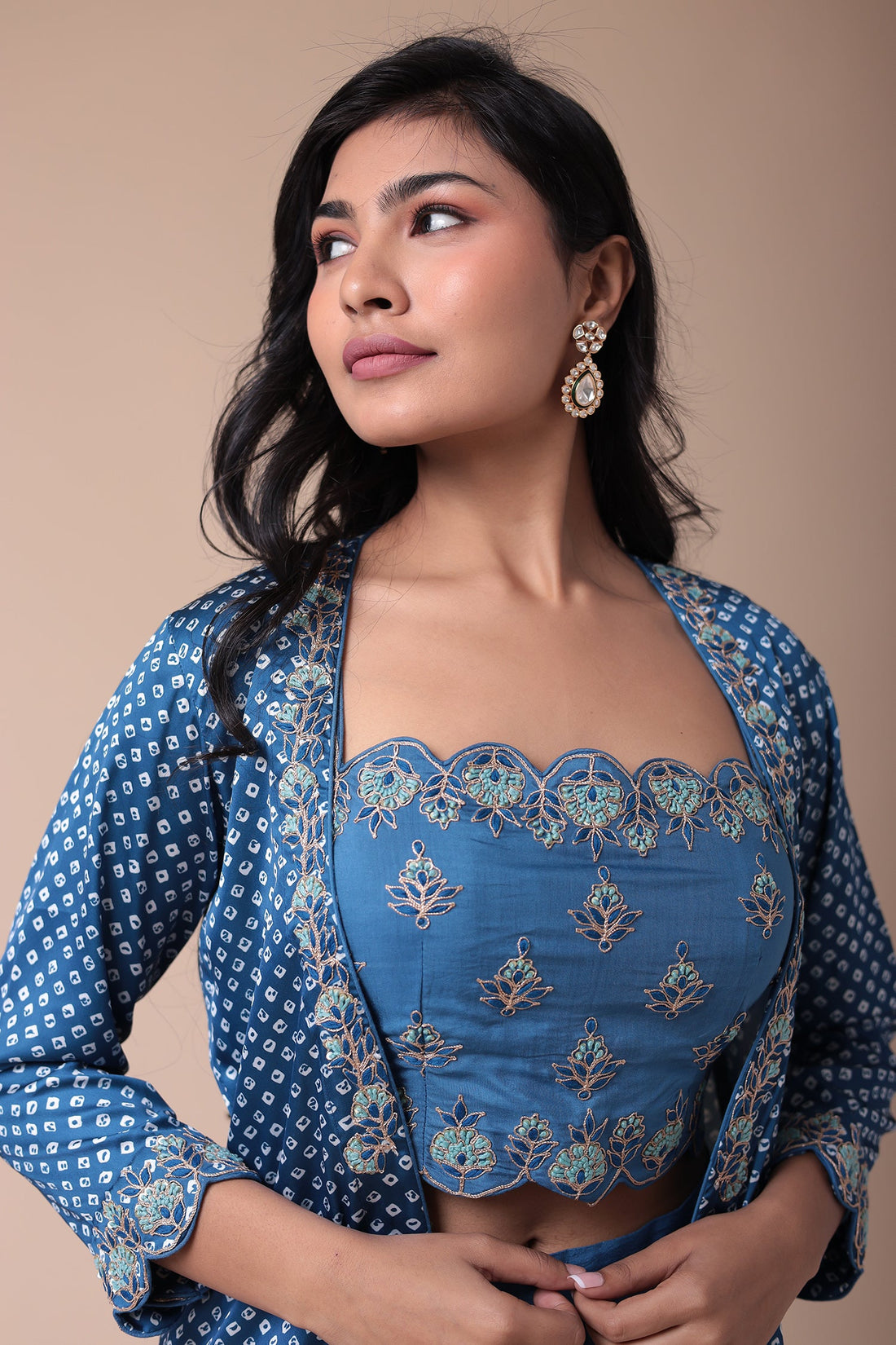Bandhej Silk Jacket Style Indowestern with Dori and Embroidery