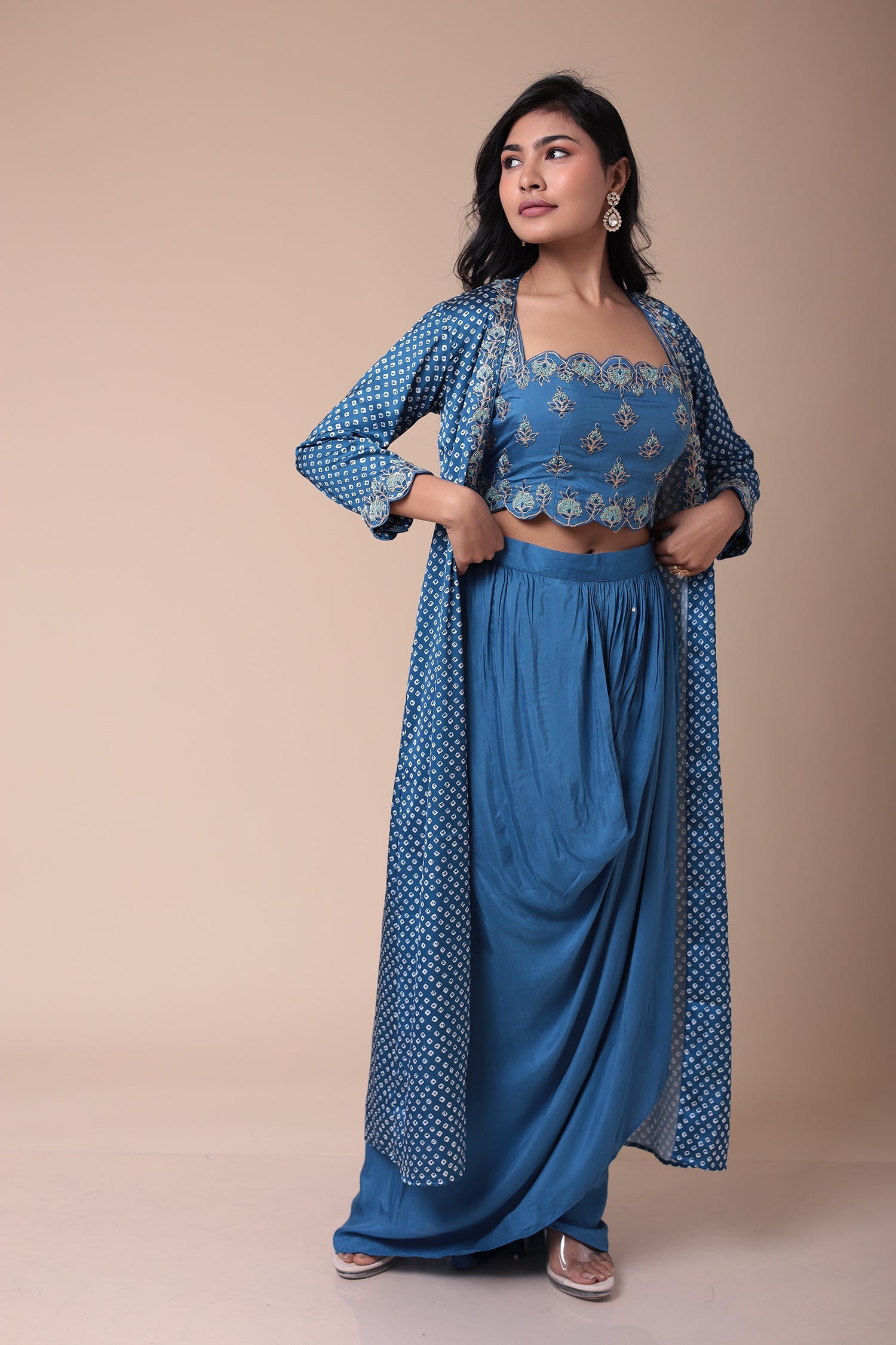 Bandhej Silk Jacket Style Indowestern with Dori and Embroidery