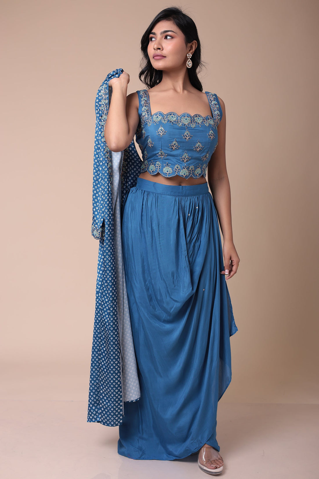 Bandhej Silk Jacket Style Indowestern with Dori and Embroidery