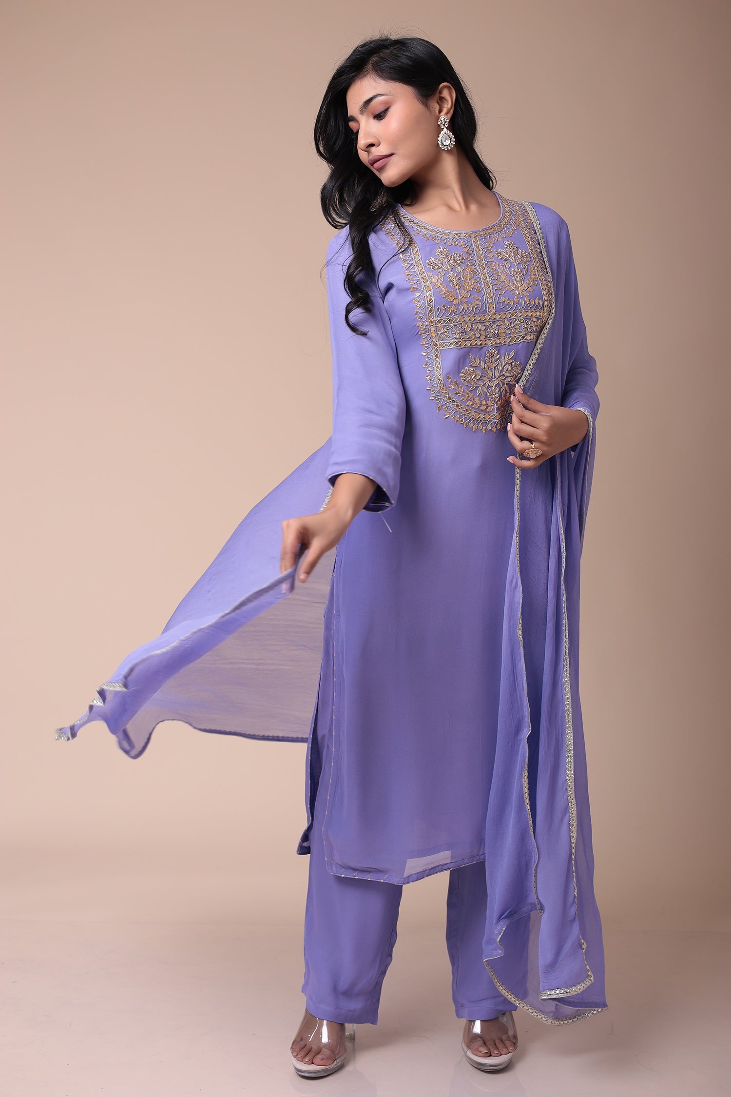 Embroidered Georgette Straight Cut Suit with Dori work