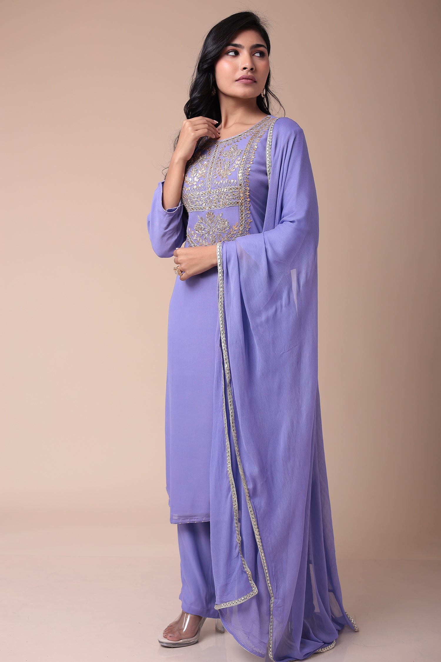Embroidered Georgette Straight Cut Suit with Dori work