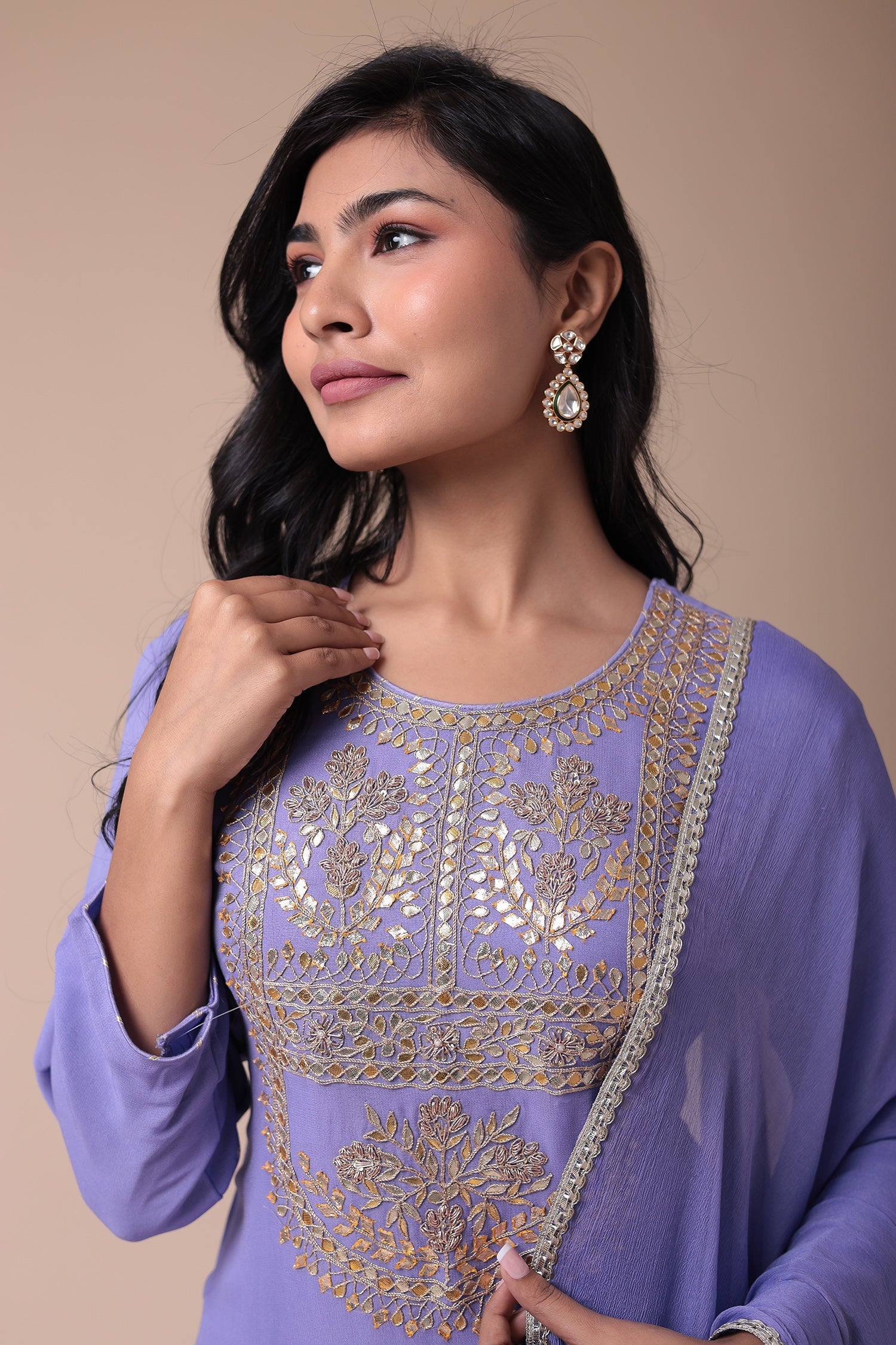 Embroidered Georgette Straight Cut Suit with Dori work