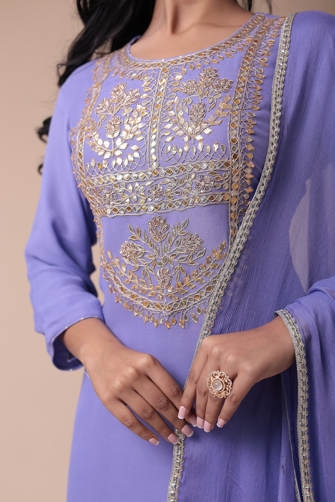 Embroidered Georgette Straight Cut Suit with Dori work