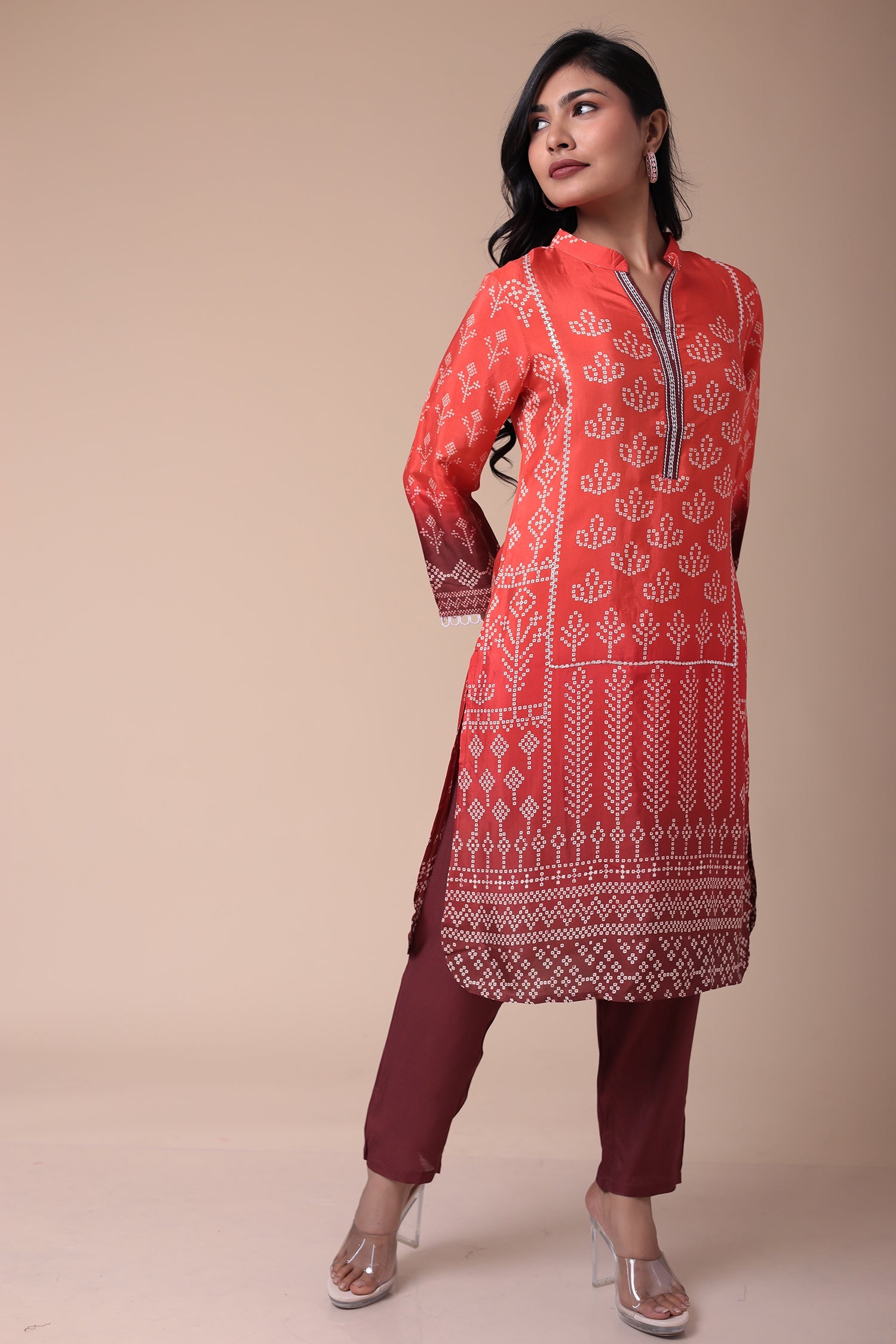 Bandhej Silk Blend Kurta Set with Embroidered work