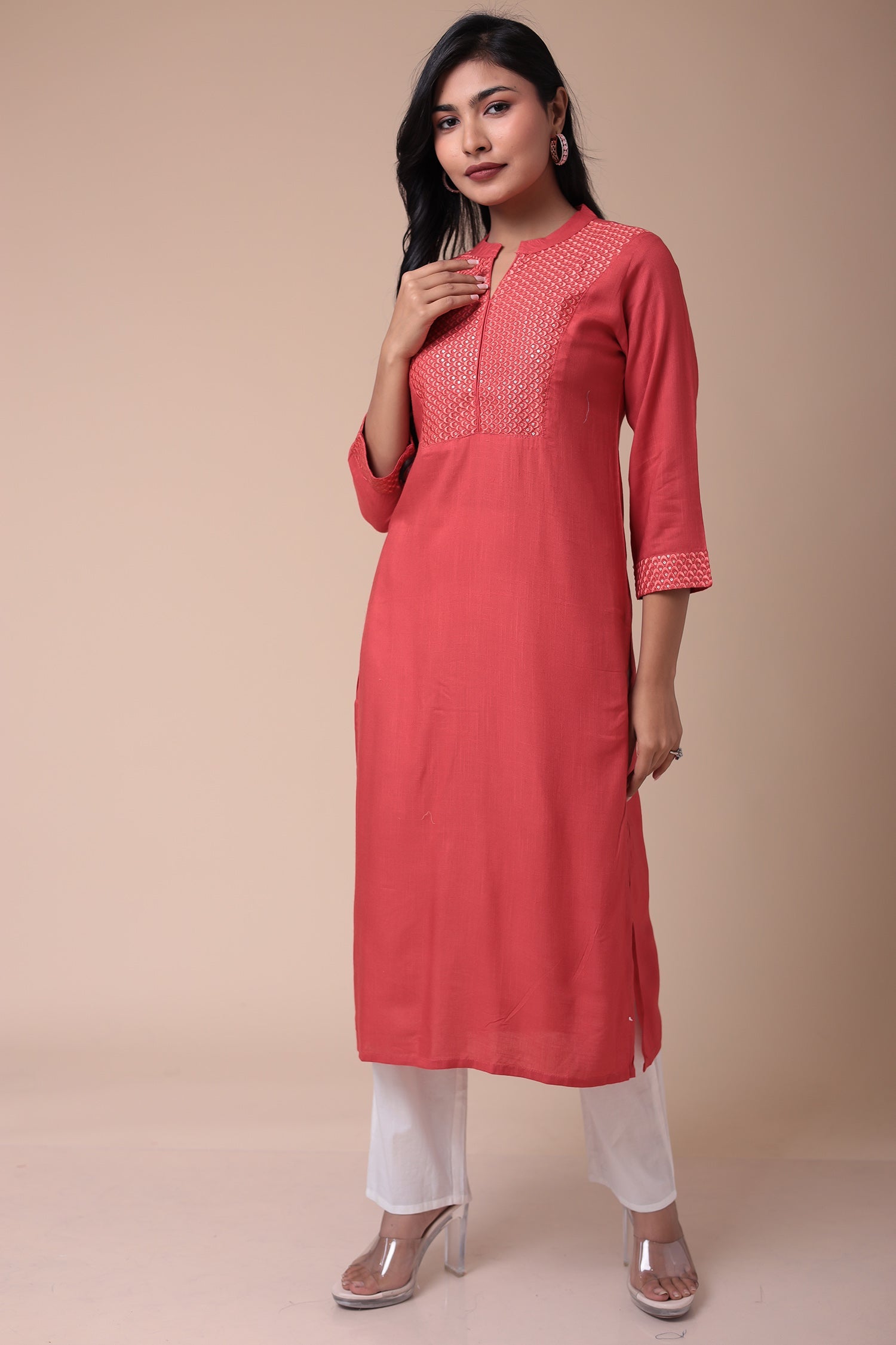 Embroidered Muslin Kurta with Sequins work