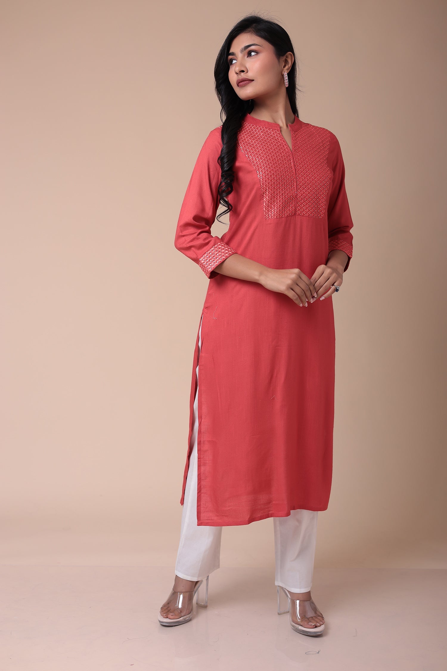 Embroidered Muslin Kurta with Sequins work