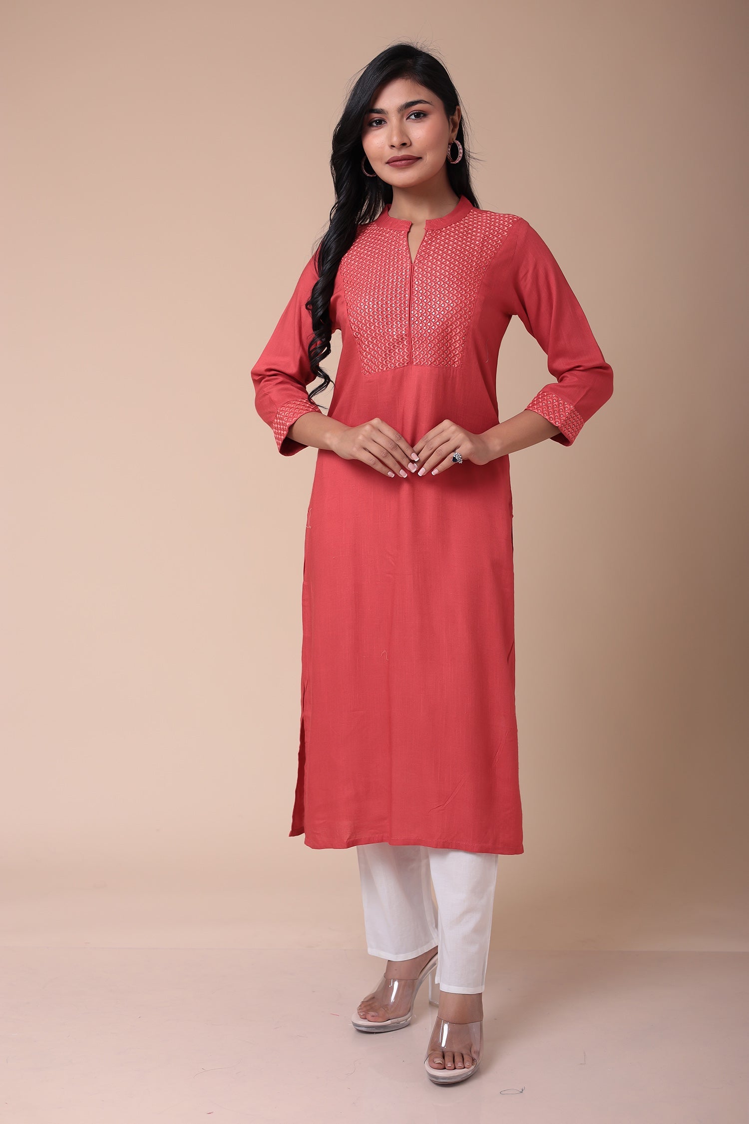 Embroidered Muslin Kurta with Sequins work