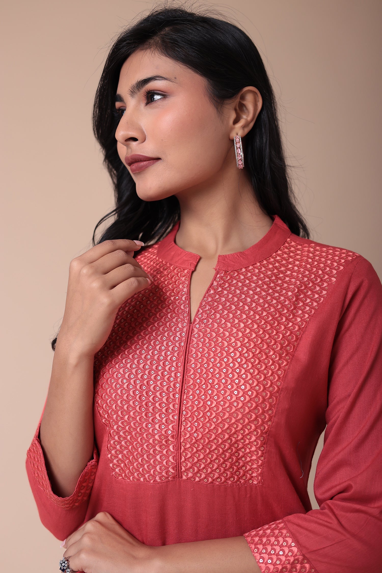 Embroidered Muslin Kurta with Sequins work