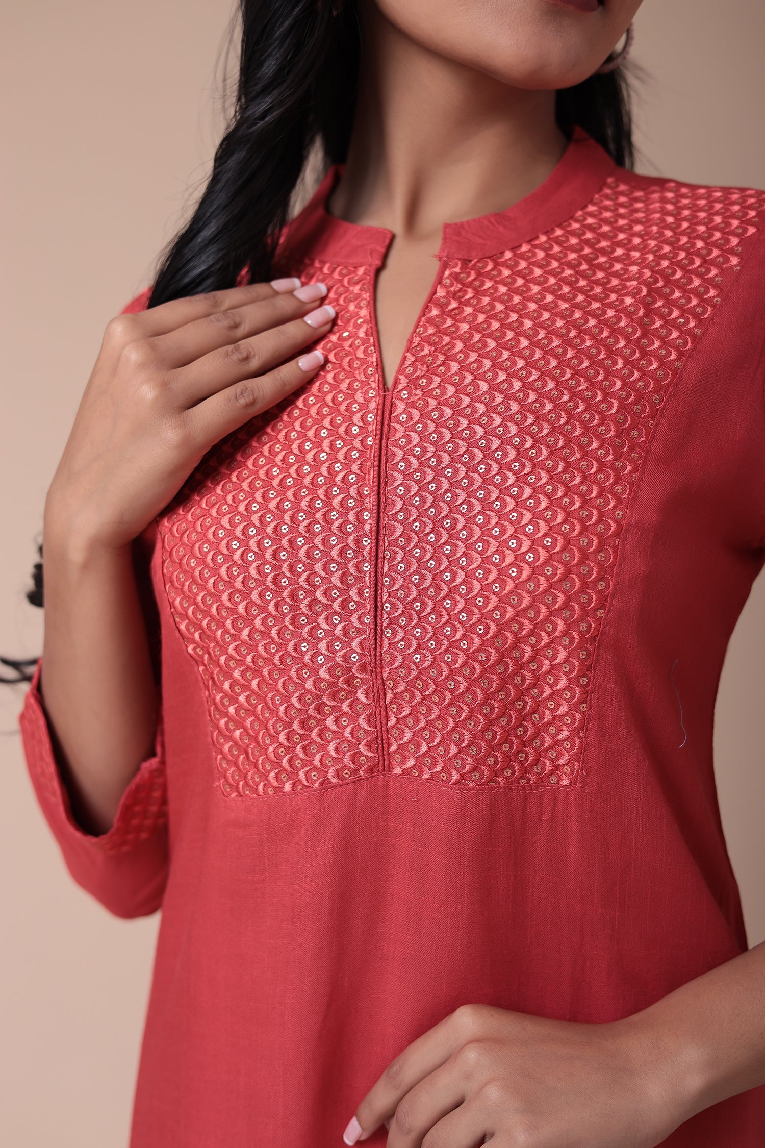 Embroidered Muslin Kurta with Sequins work