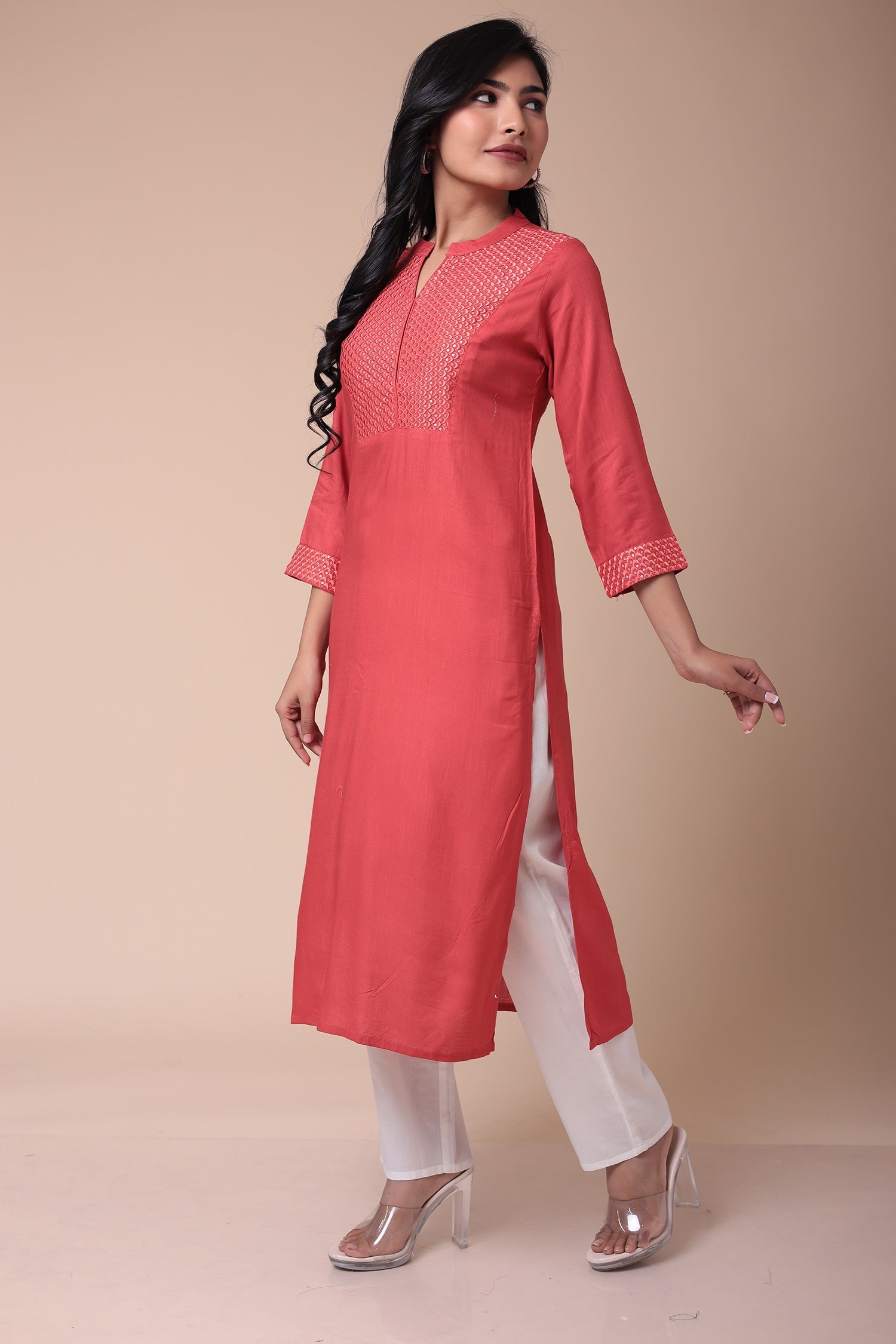 Embroidered Muslin Kurta with Sequins work
