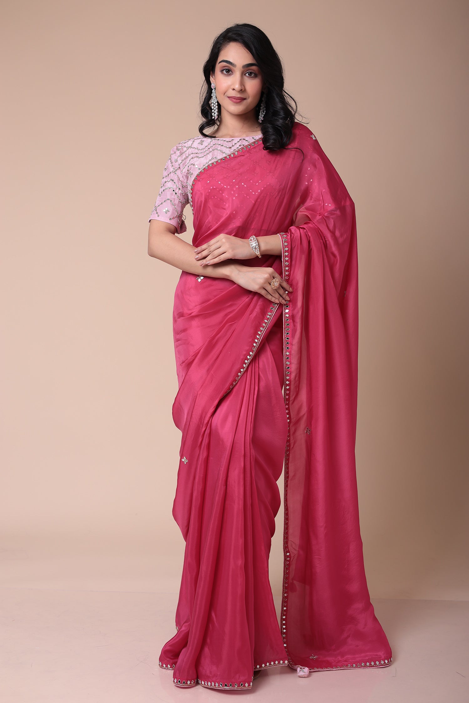 Silk Blend Saree with Mirror work