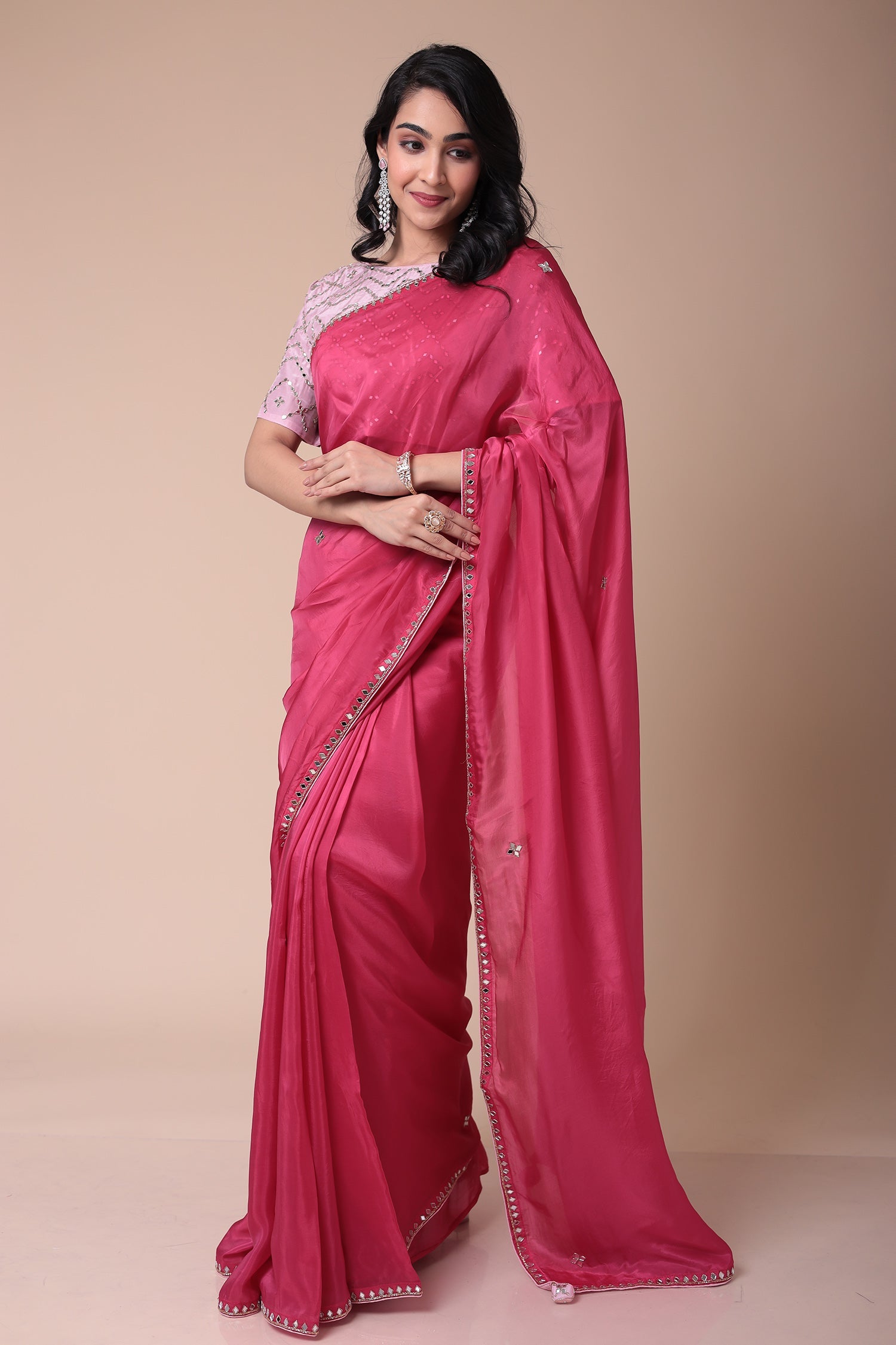 Silk Blend Saree with Mirror work