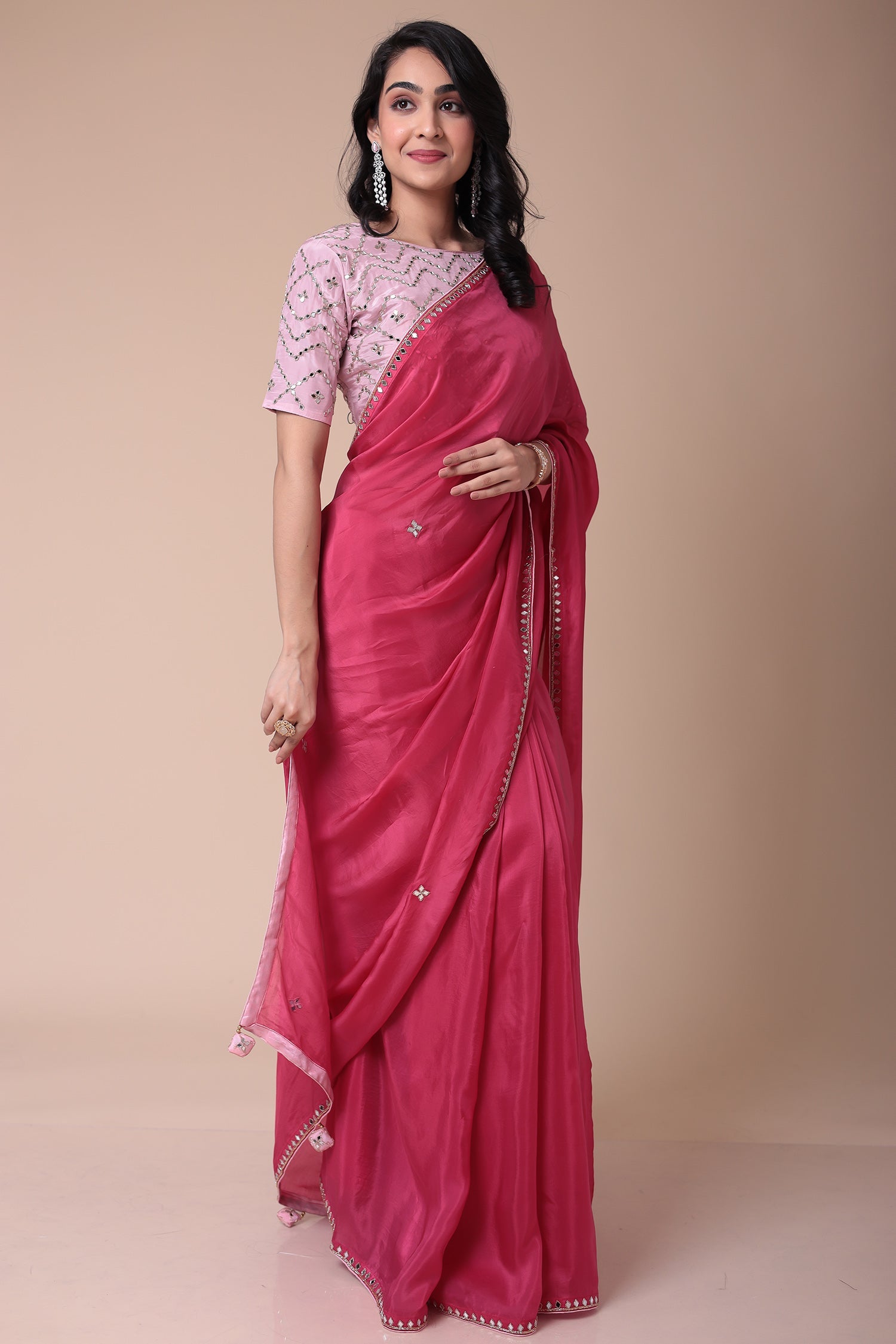 Silk Blend Saree with Mirror work
