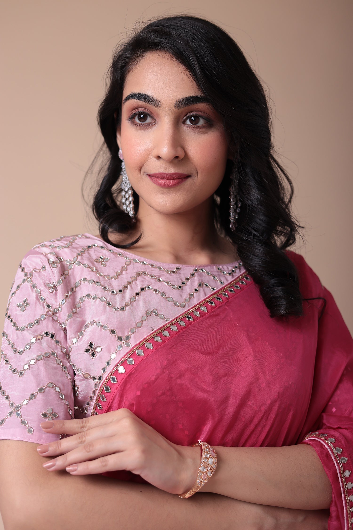 Silk Blend Saree with Mirror work