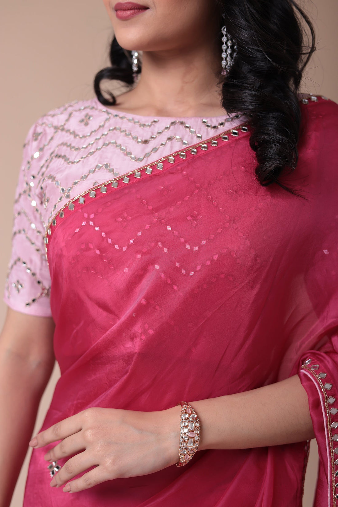 Silk Blend Saree with Mirror work