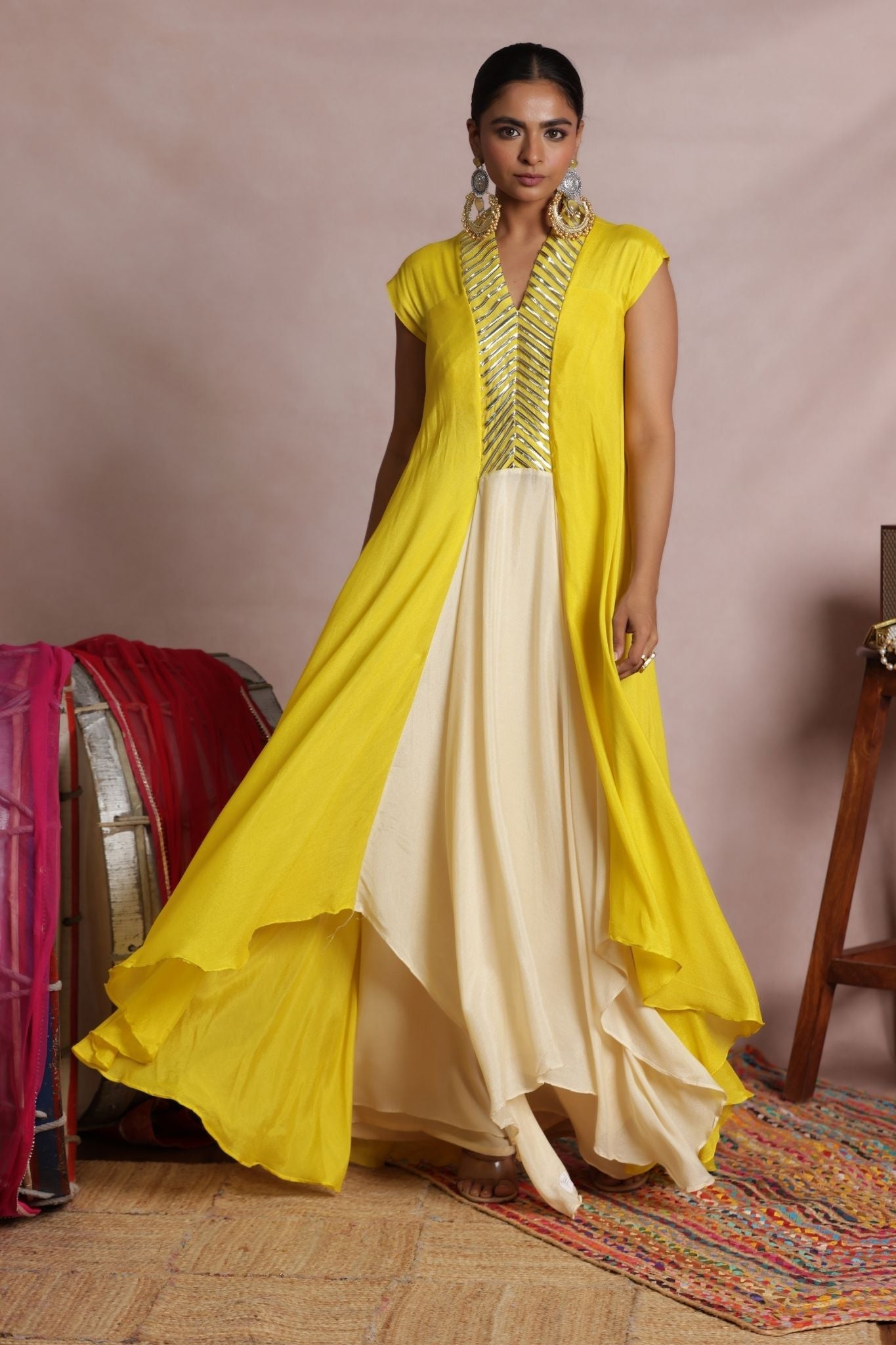 Flared Chinon Indowestern with Embellished work