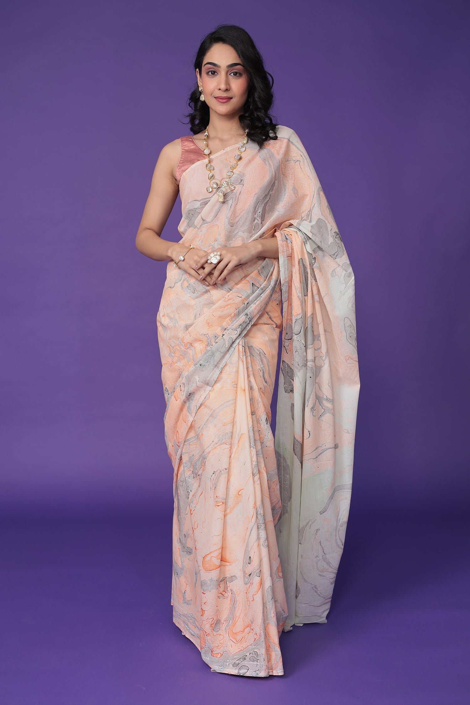 Mulmul Cotton Saree with Marble print