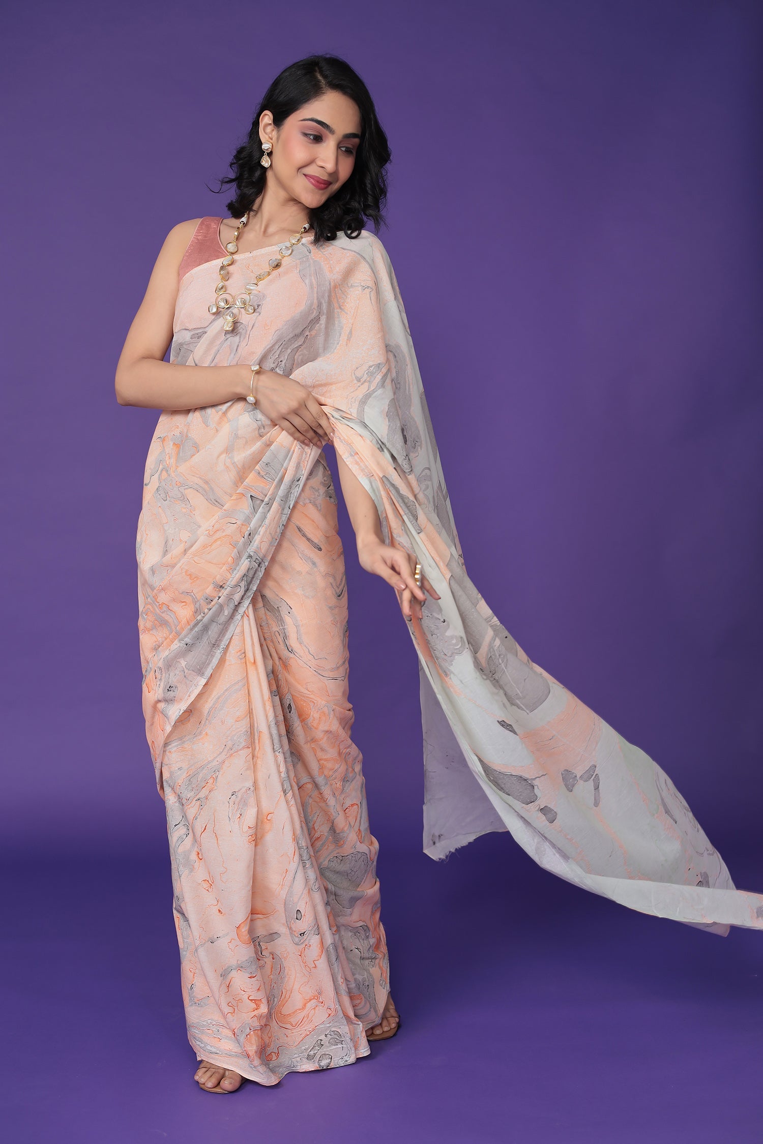 Mulmul Cotton Saree with Marble print