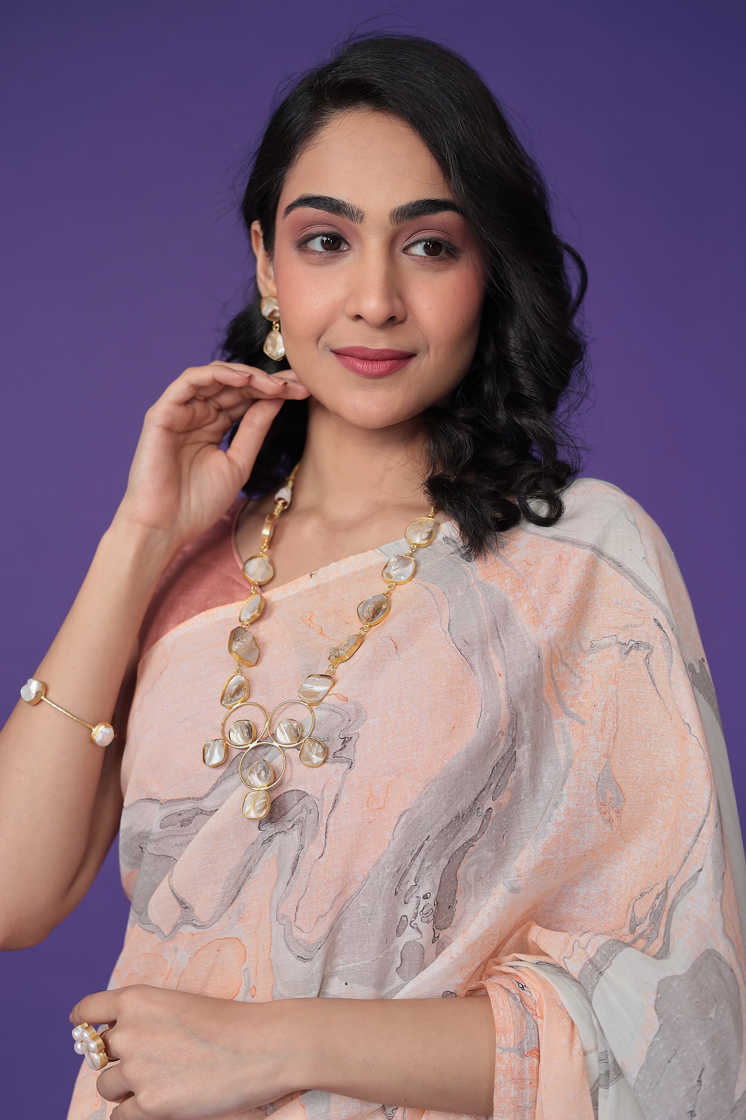 Mulmul Cotton Saree with Marble print