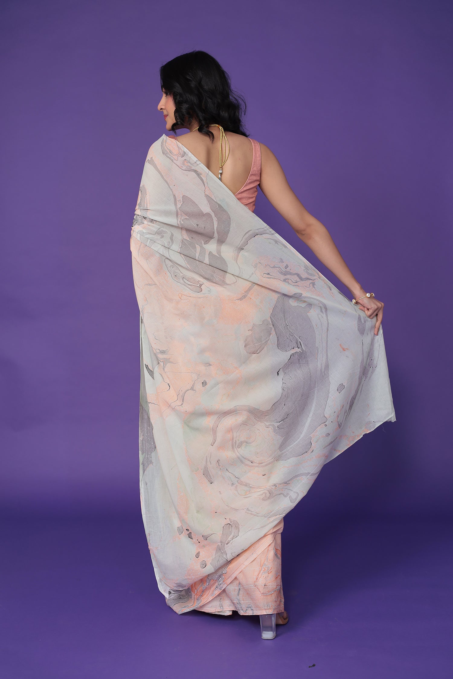 Mulmul Cotton Saree with Marble print