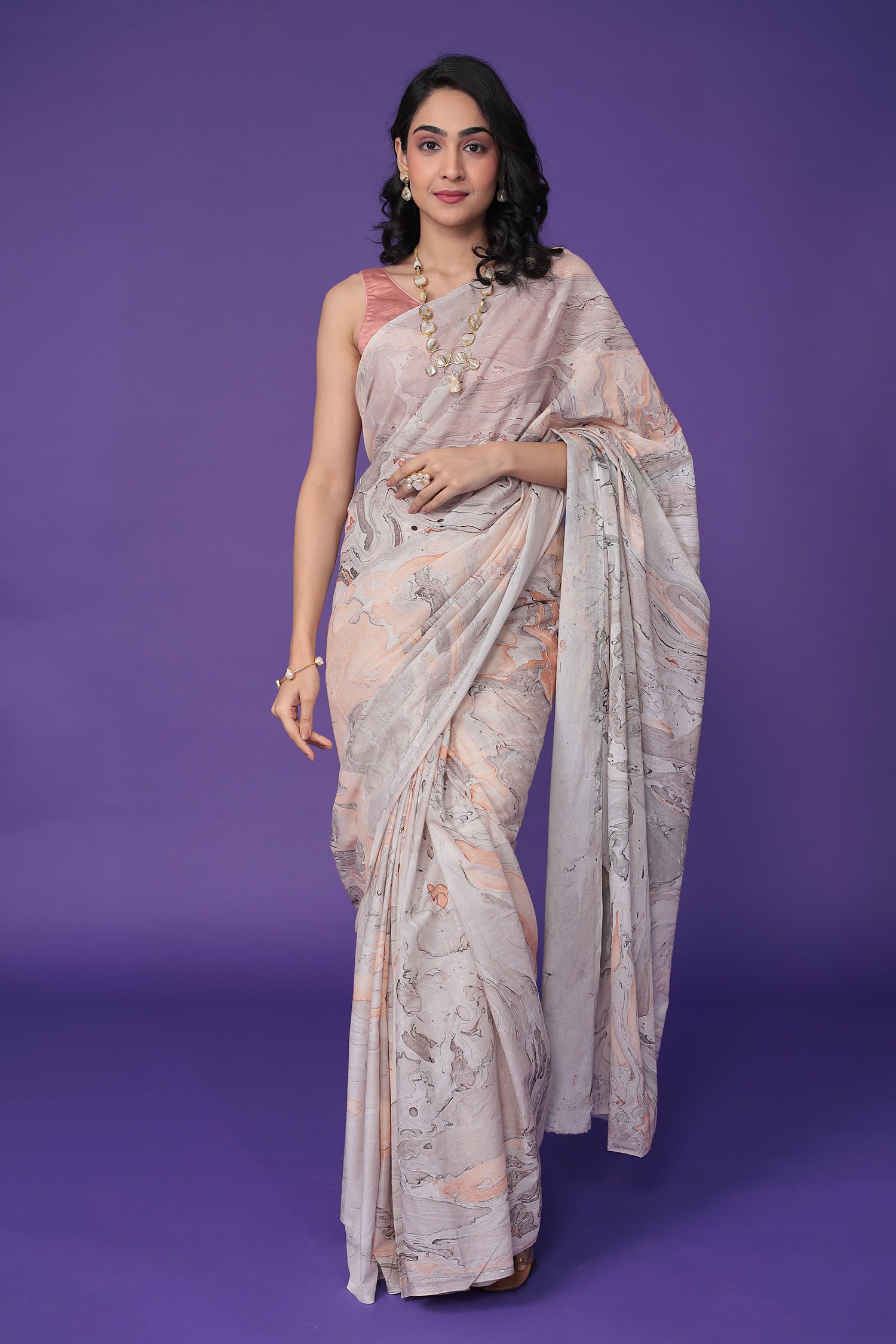 Mulmul Cotton Saree with Marble print