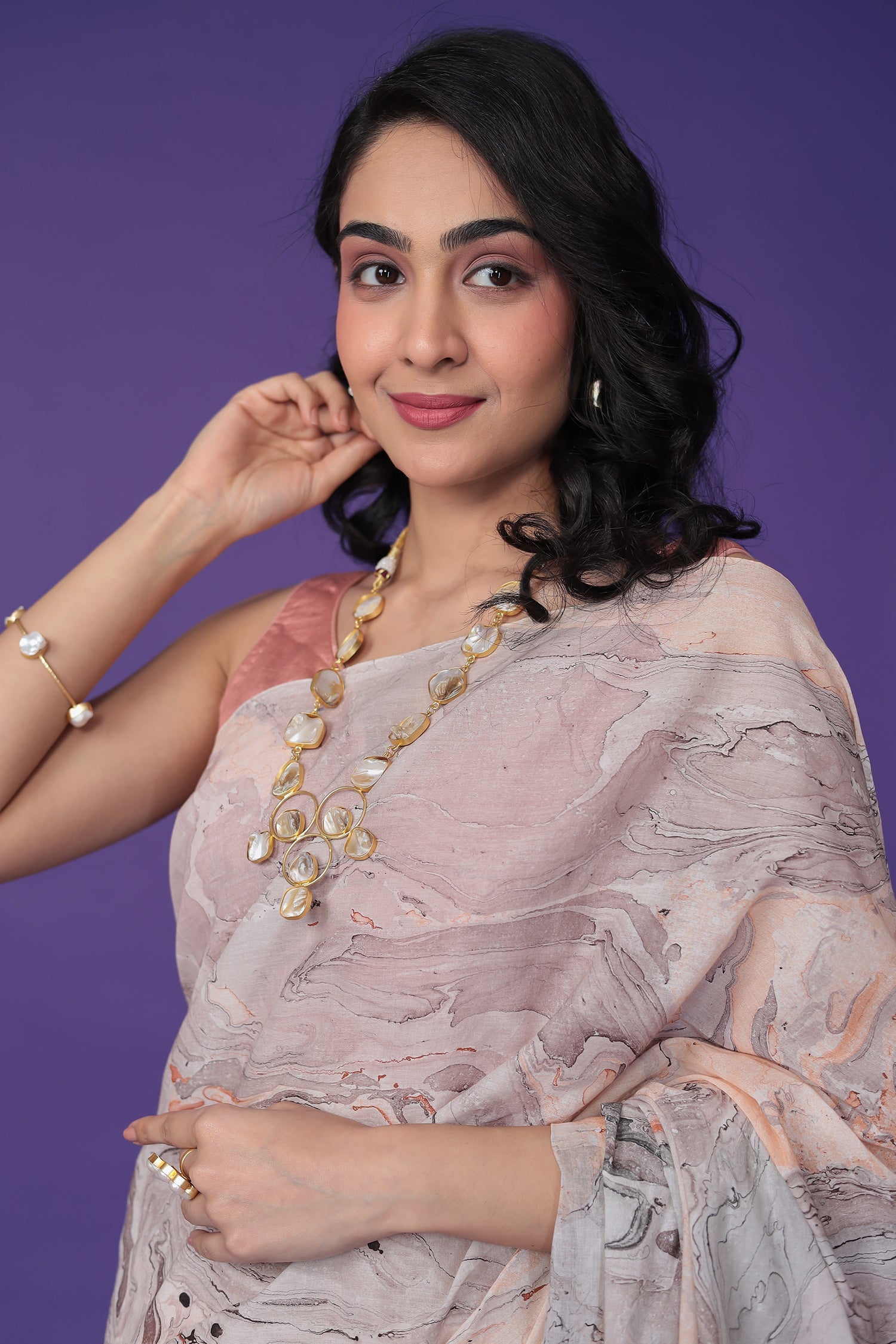 Mulmul Cotton Saree with Marble print