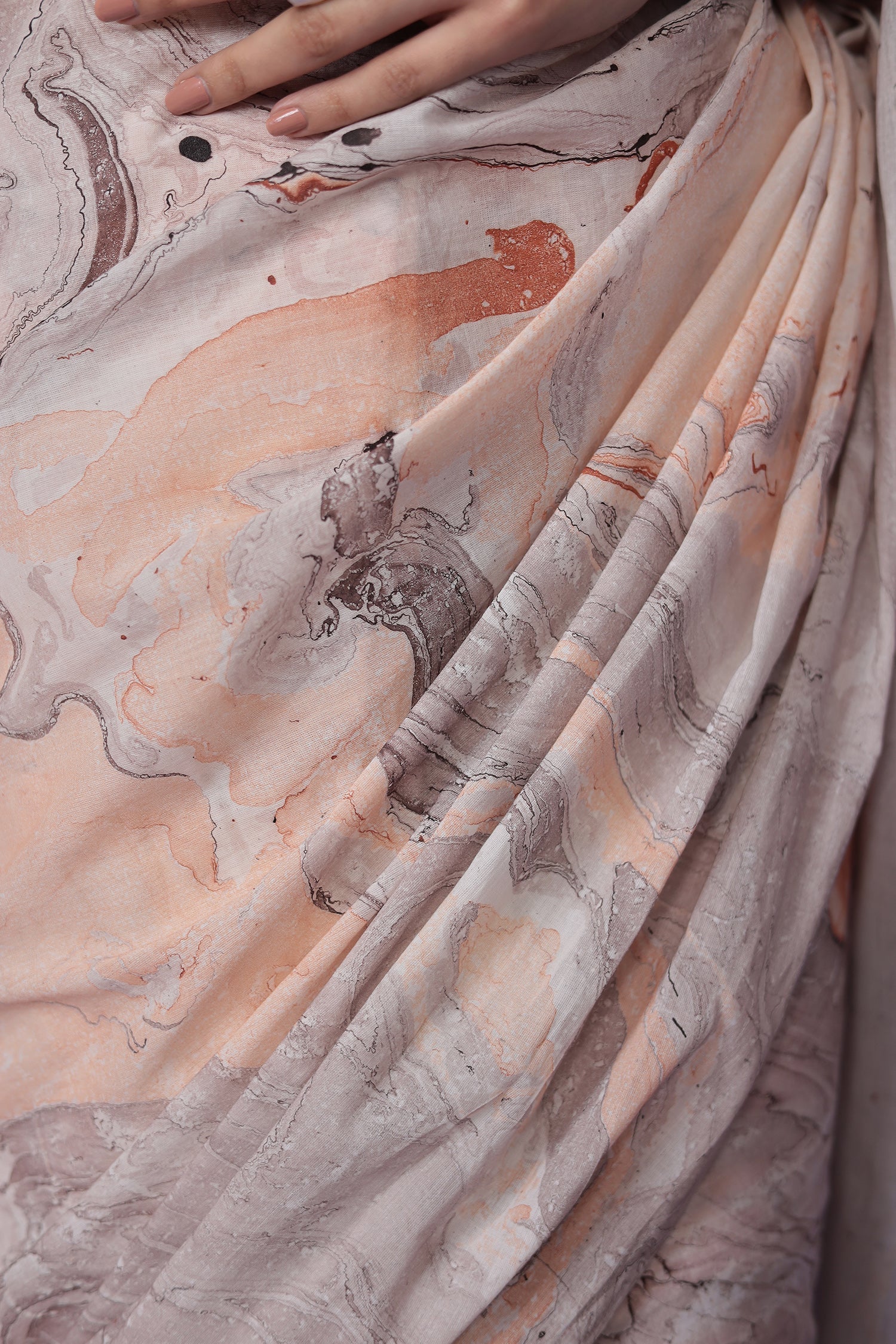 Mulmul Cotton Saree with Marble print