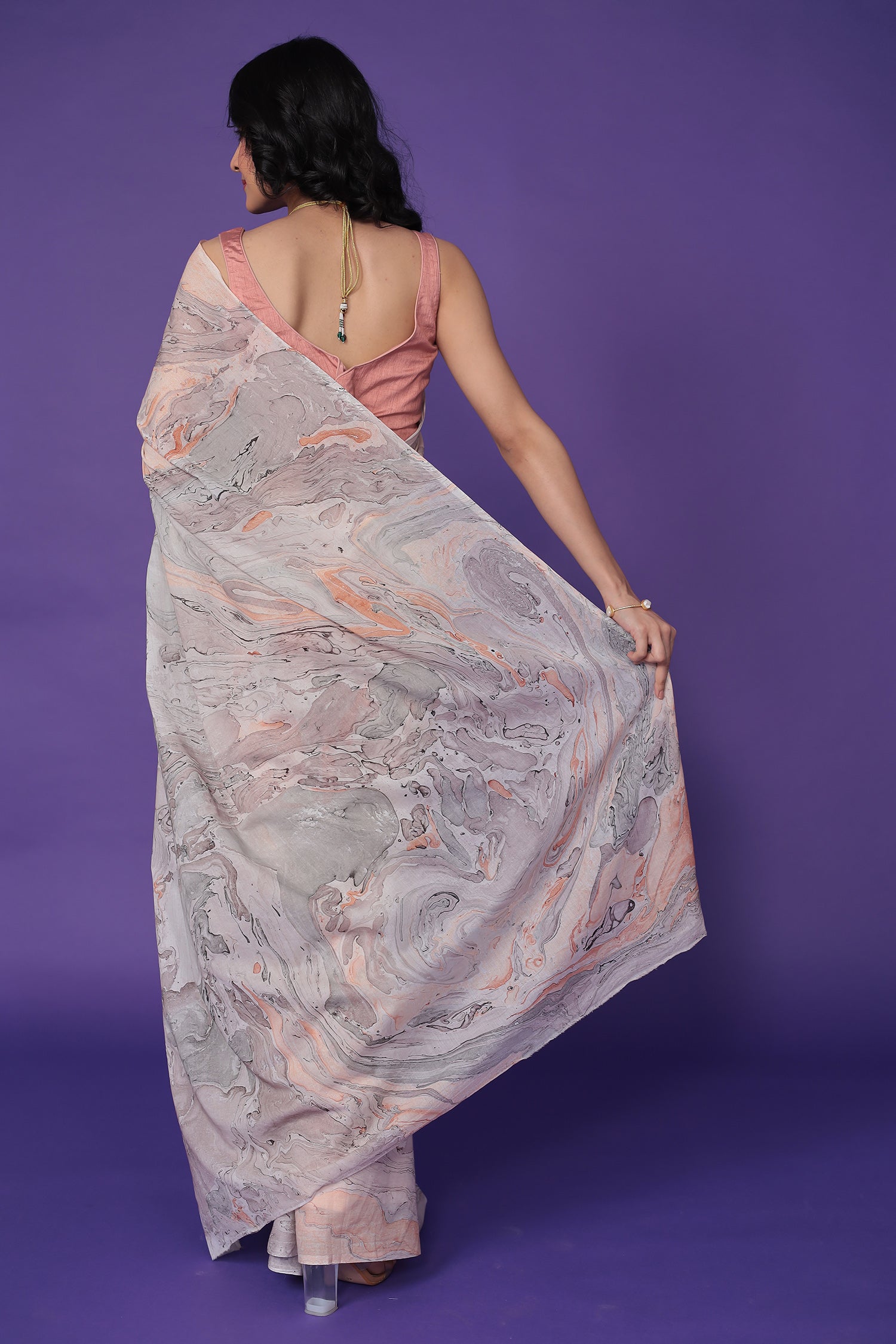 Mulmul Cotton Saree with Marble print