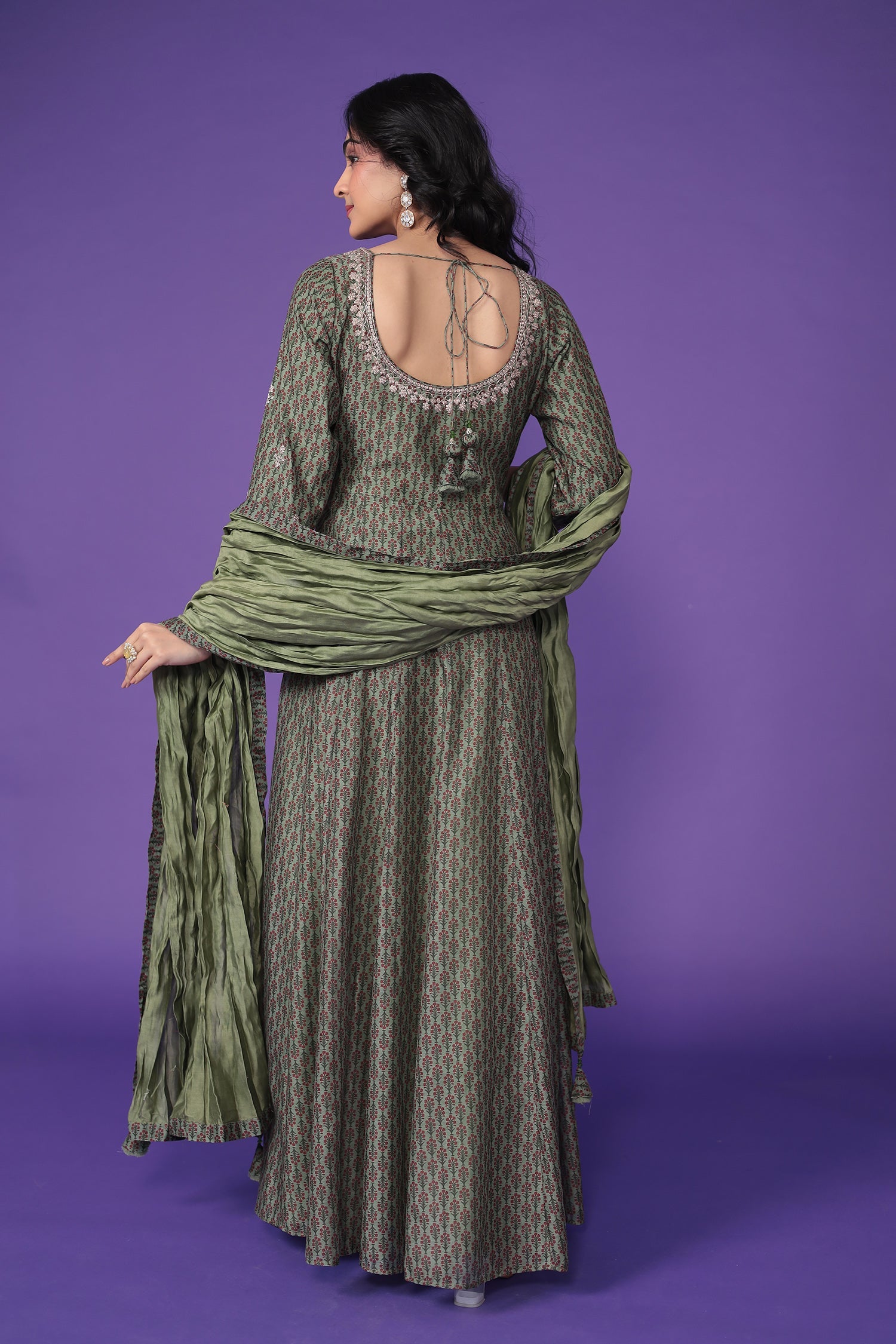 Printed Chanderi Silk Suit with Pittan work