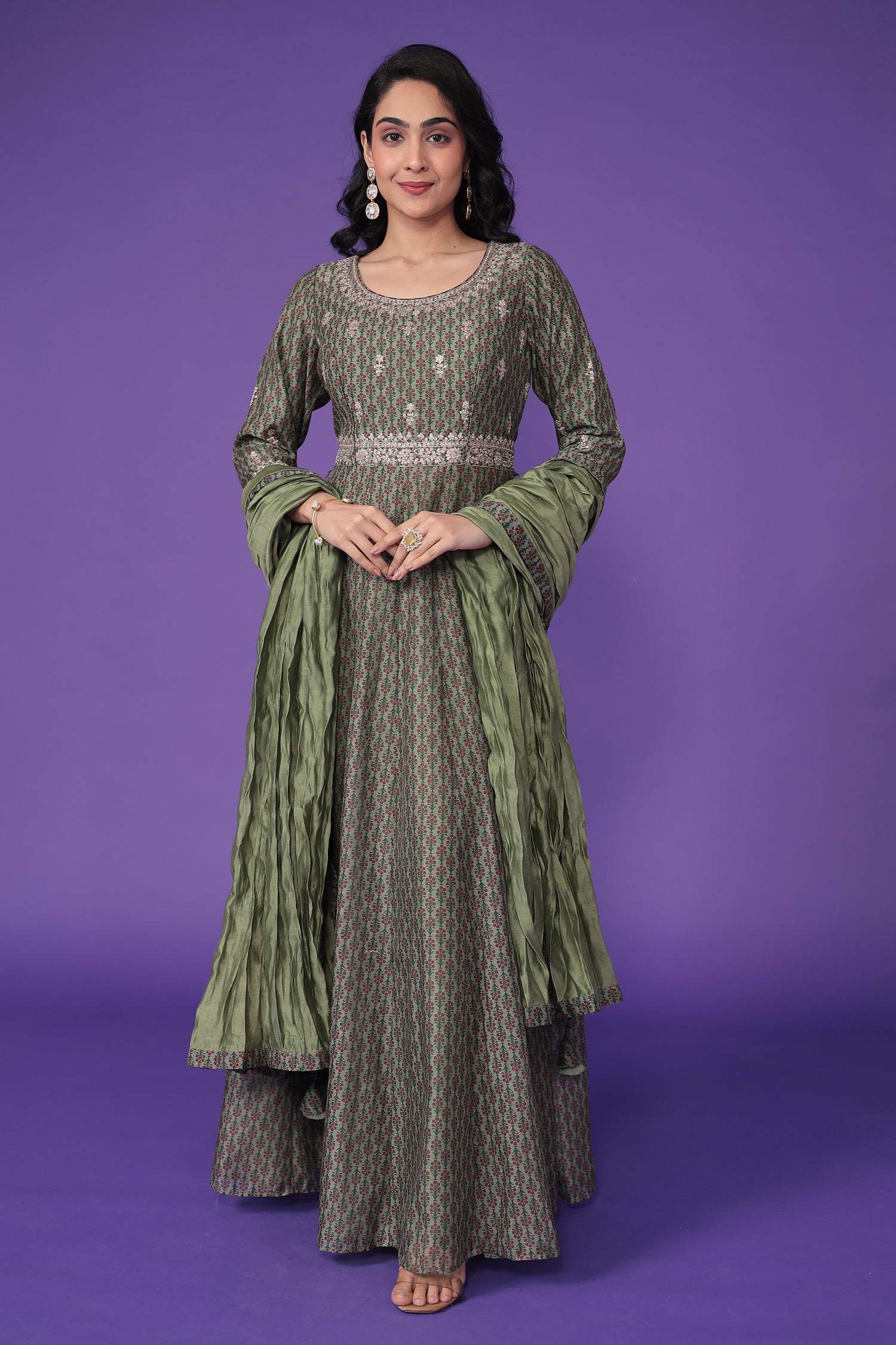Printed Chanderi Silk Suit with Pittan work