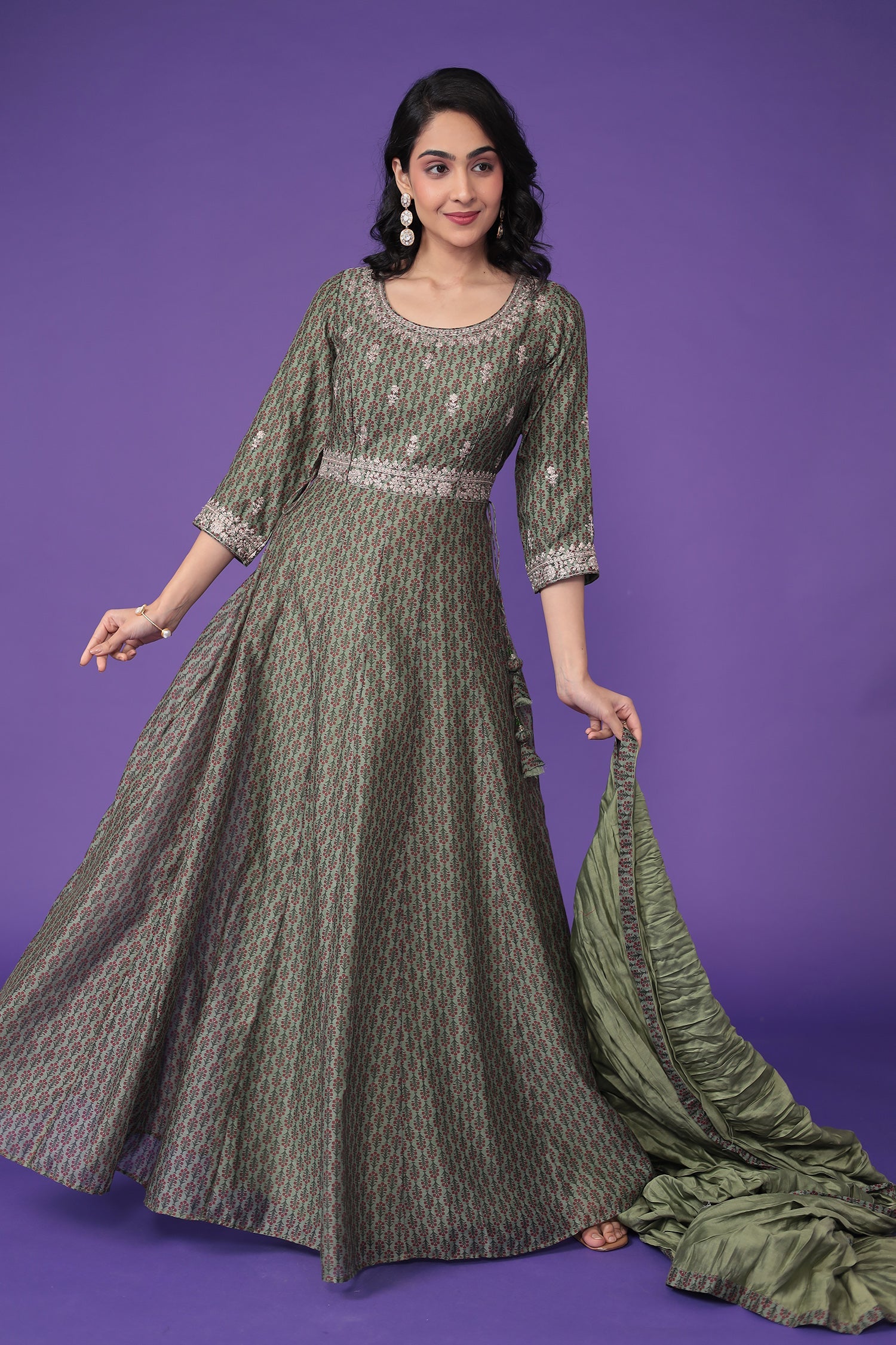 Printed Chanderi Silk Suit with Pittan work