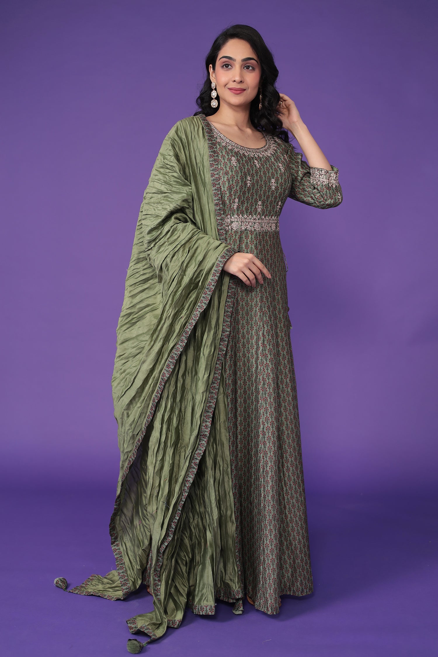 Printed Chanderi Silk Suit with Pittan work