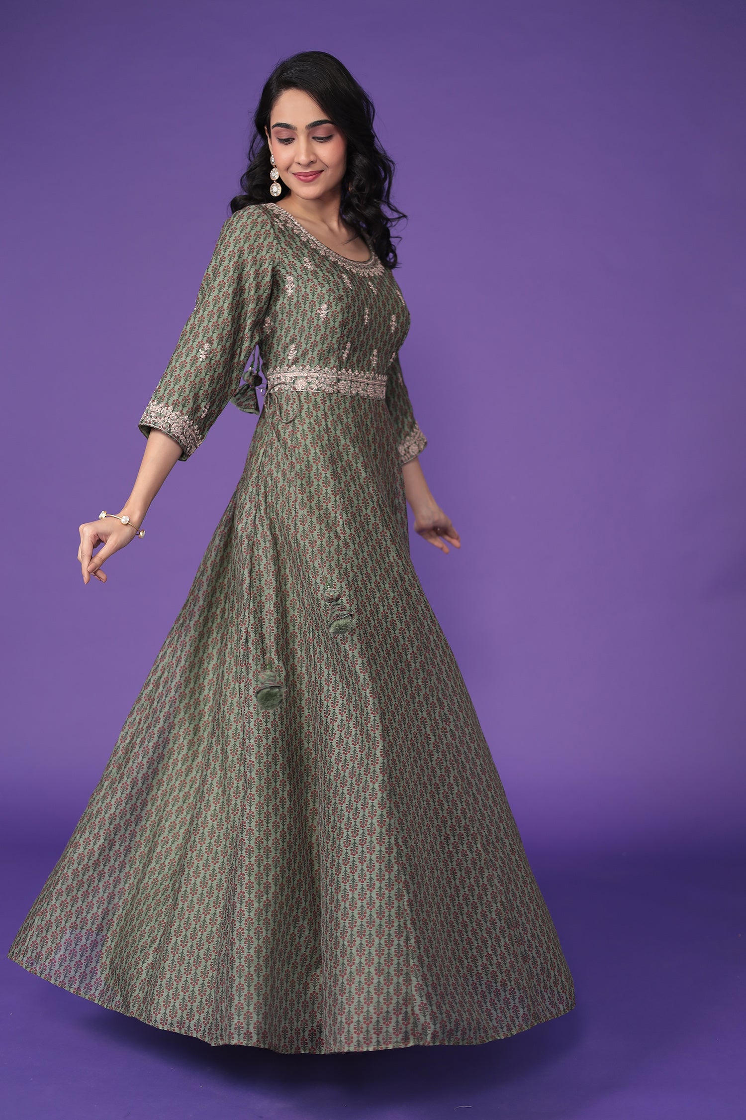 Printed Chanderi Silk Suit with Pittan work
