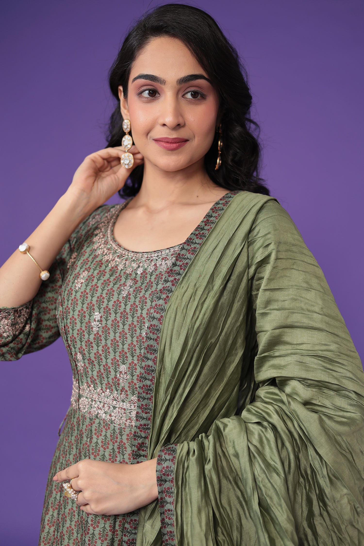 Printed Chanderi Silk Suit with Pittan work