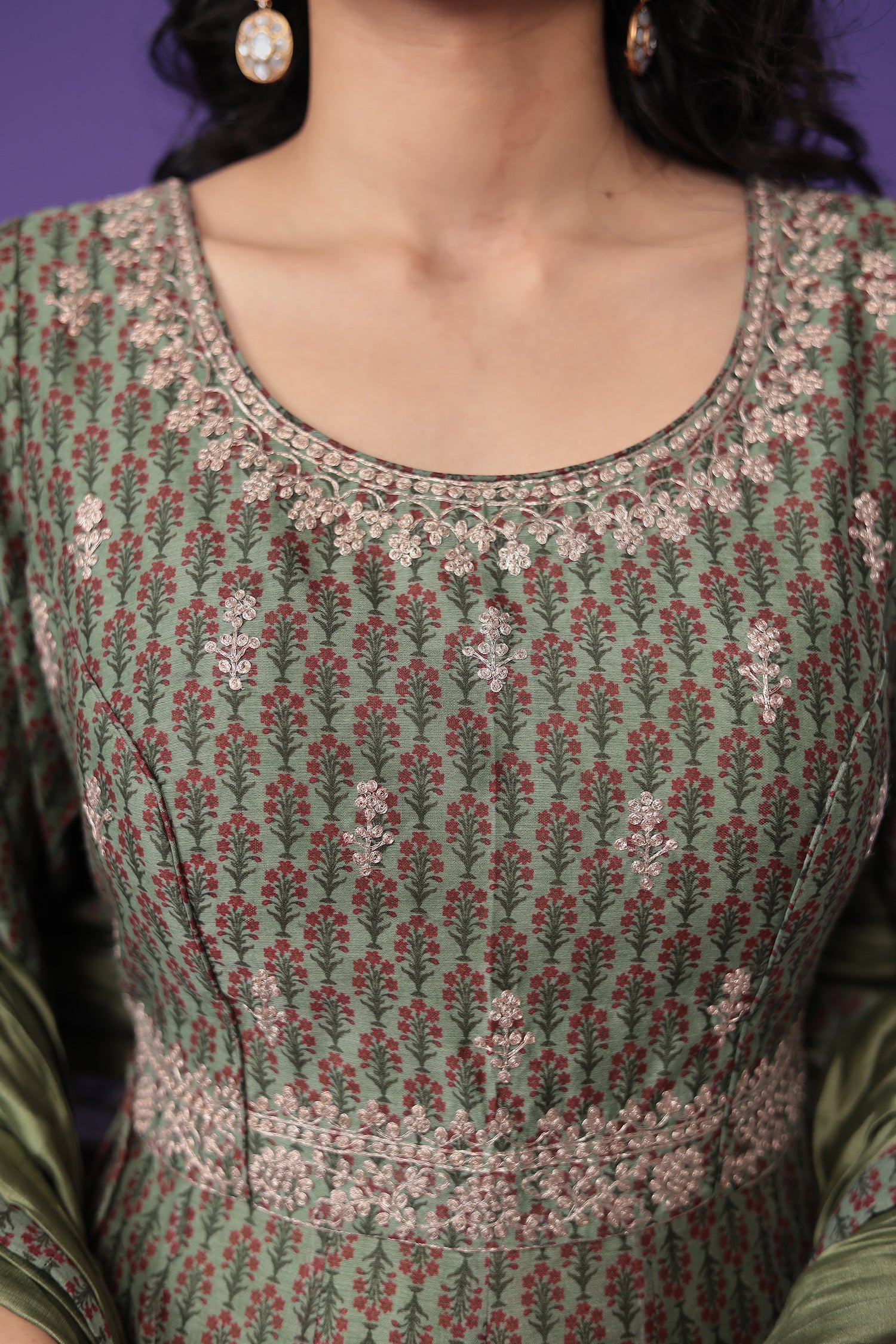 Printed Chanderi Silk Suit with Pittan work