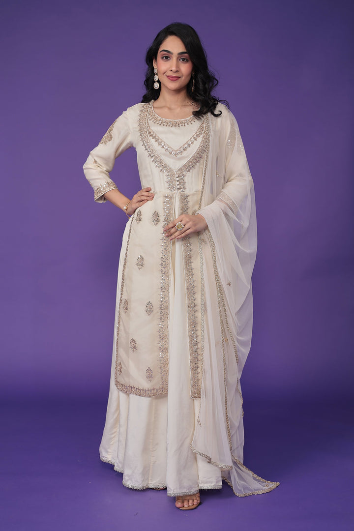 Organza Suit Embroidered with Dori and Gota Patti work