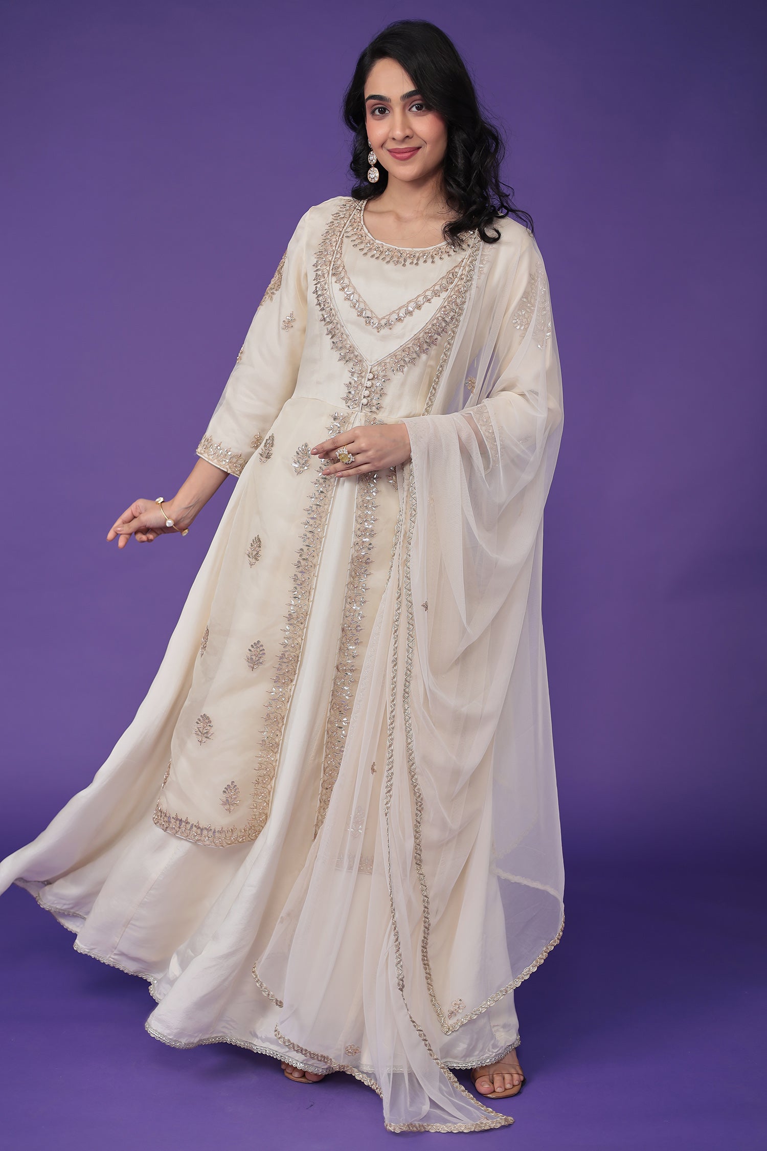 Organza Suit Embroidered with Dori and Gota Patti work