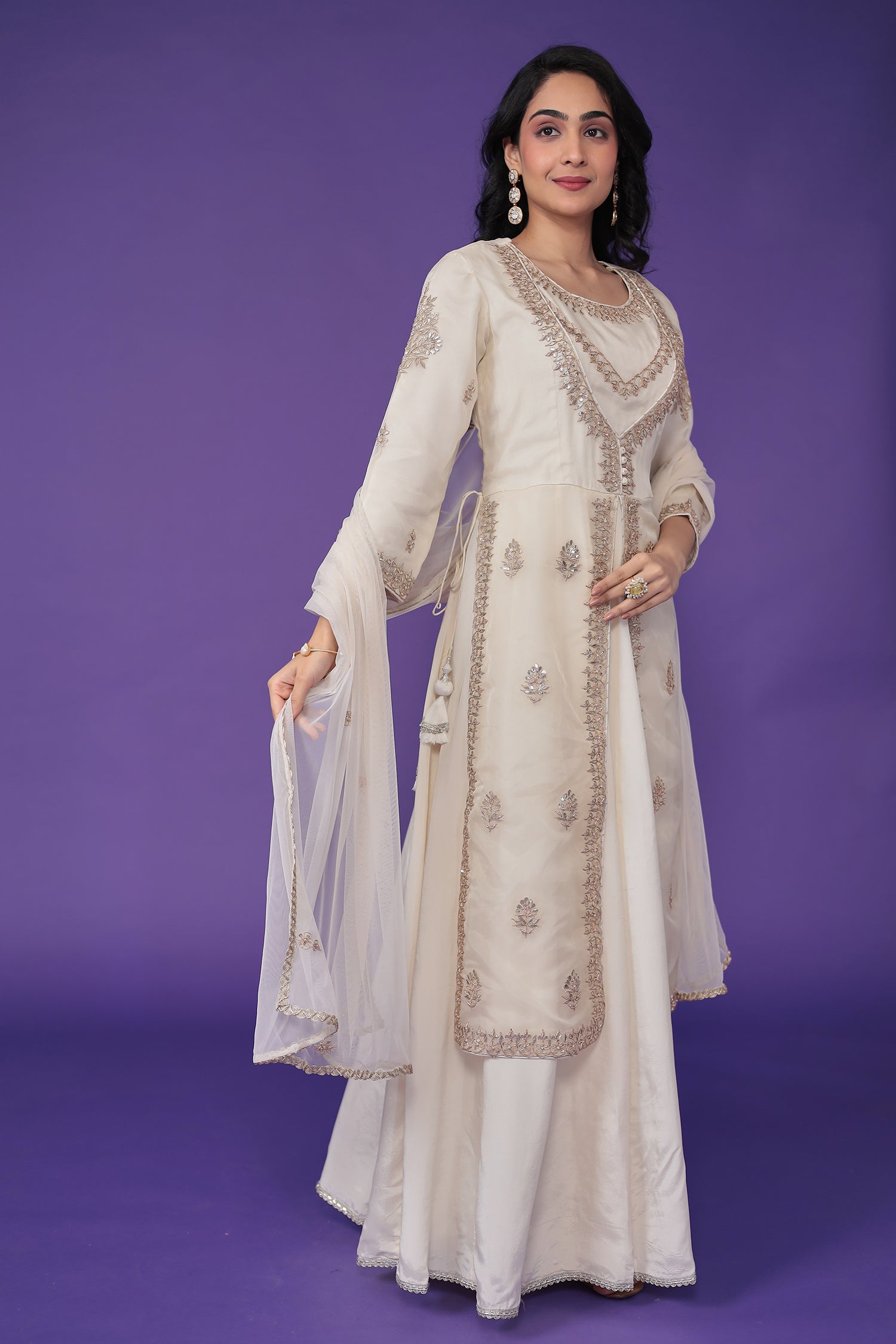 Organza Suit Embroidered with Dori and Gota Patti work